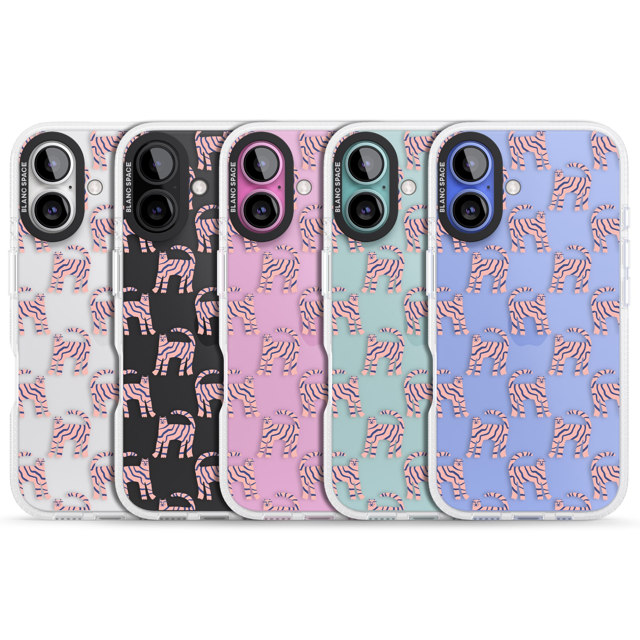 Pink and Blue Cat Pattern iPhone 16 / 16 Plus Clear Case Impact Air - Blanc Space
