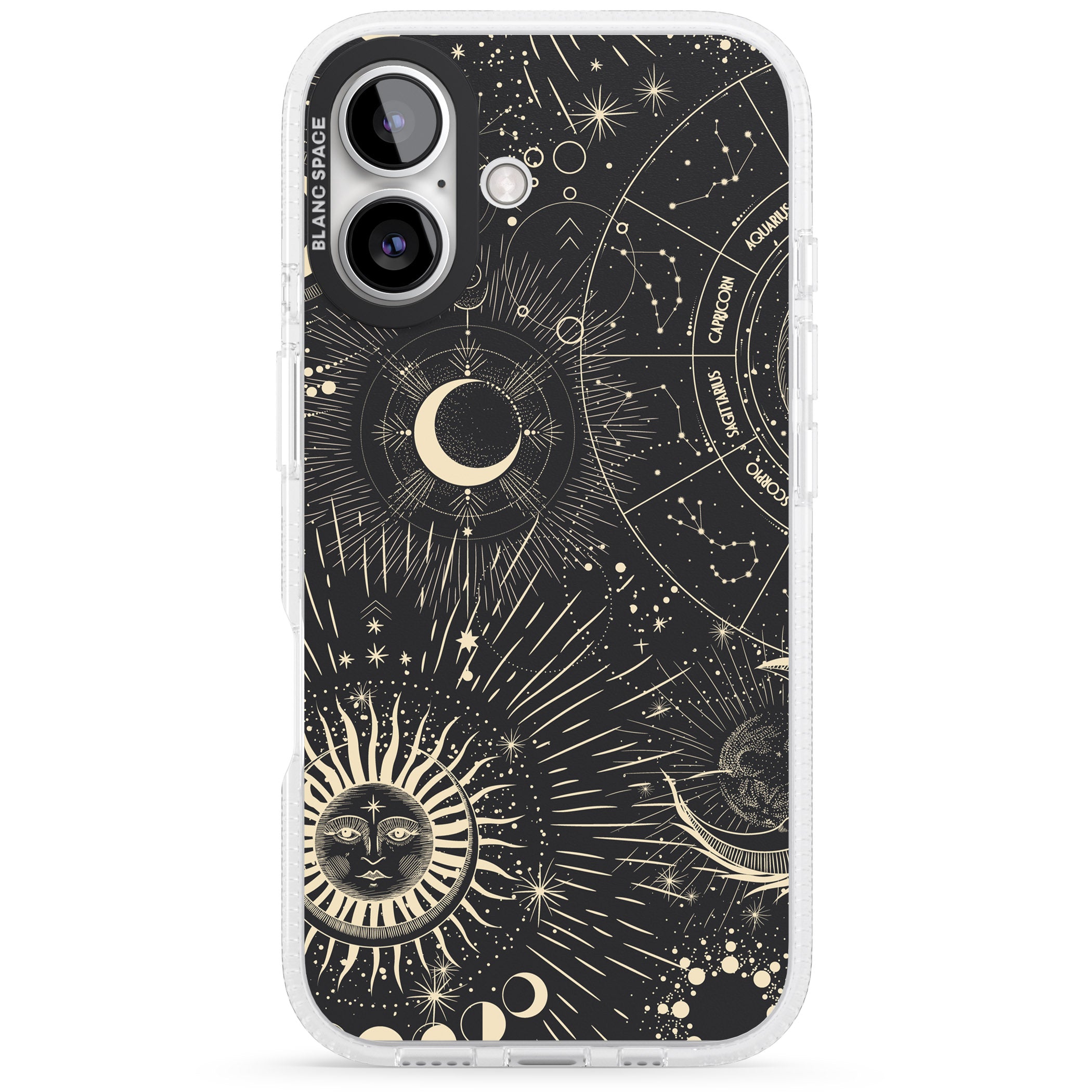 Sun & Symbols Astrological iPhone 16 / 16 Plus Clear Case Impact Air - Blanc Space