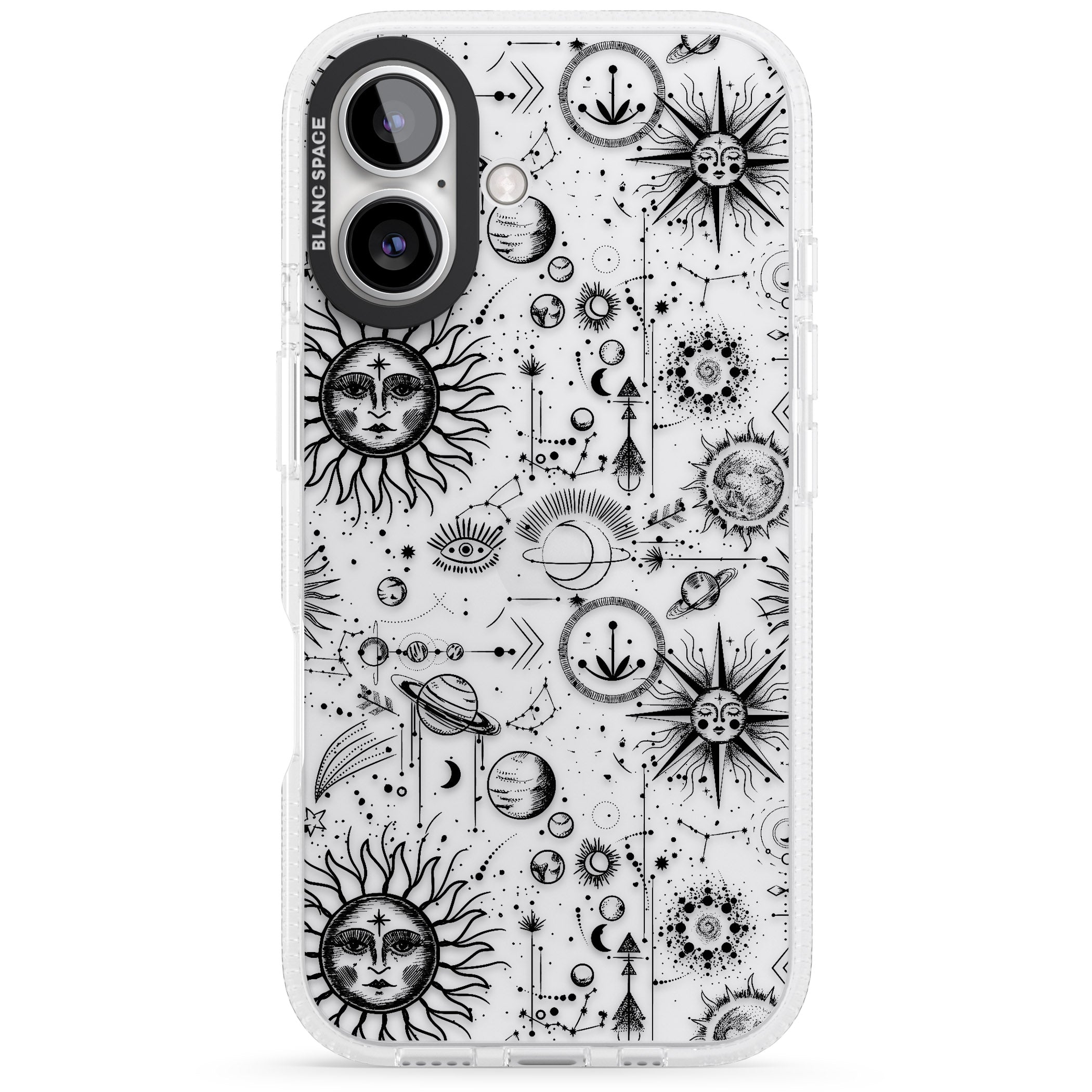 Suns & Planets Astrological iPhone 16 / 16 Plus Clear Case Impact Air - Blanc Space