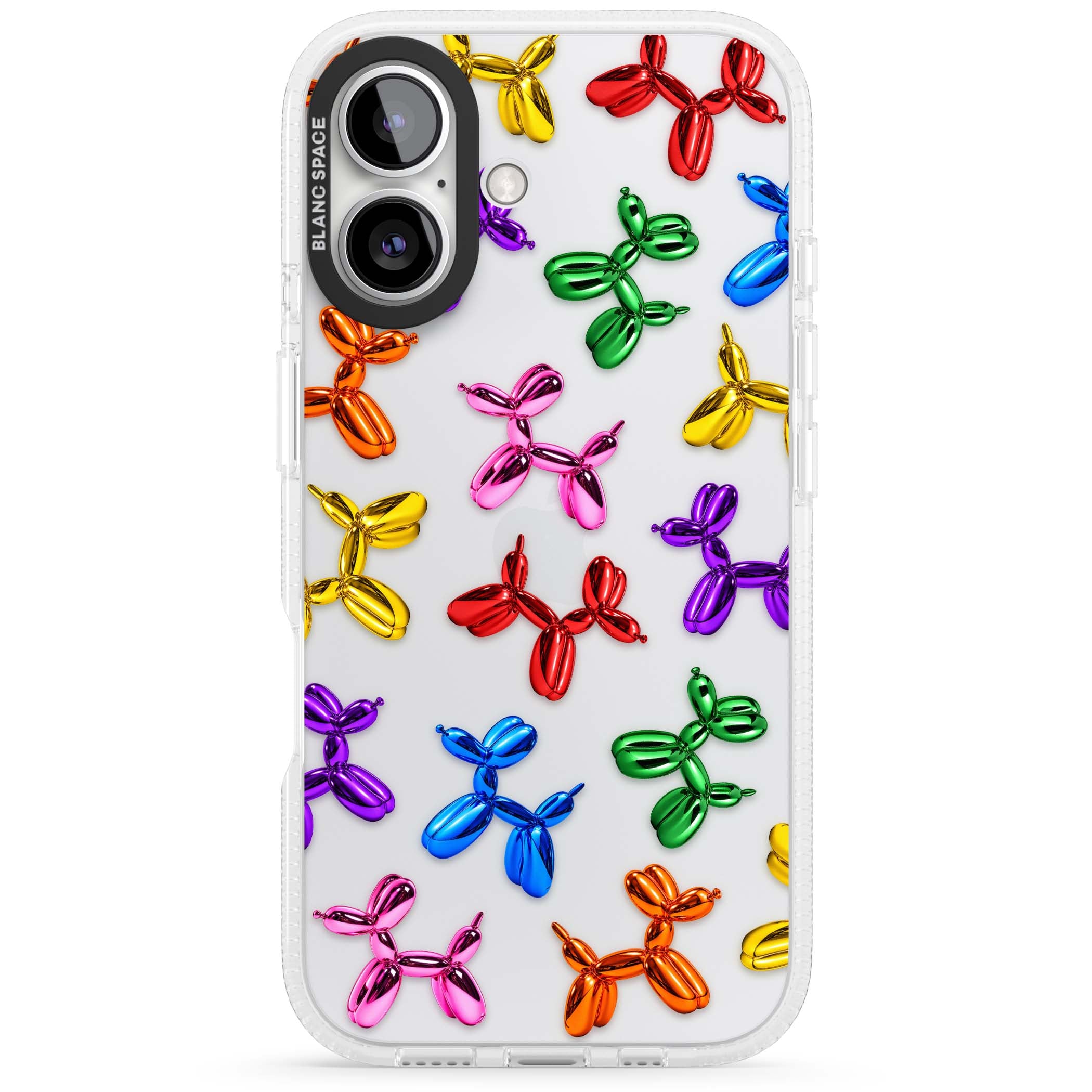 Balloon Dogs pop art iPhone case featuring rainbow chrome balloon dogs in Jeff Koons style | Clear Case Impact Air case for iPhone 16, iPhone 16 Plus