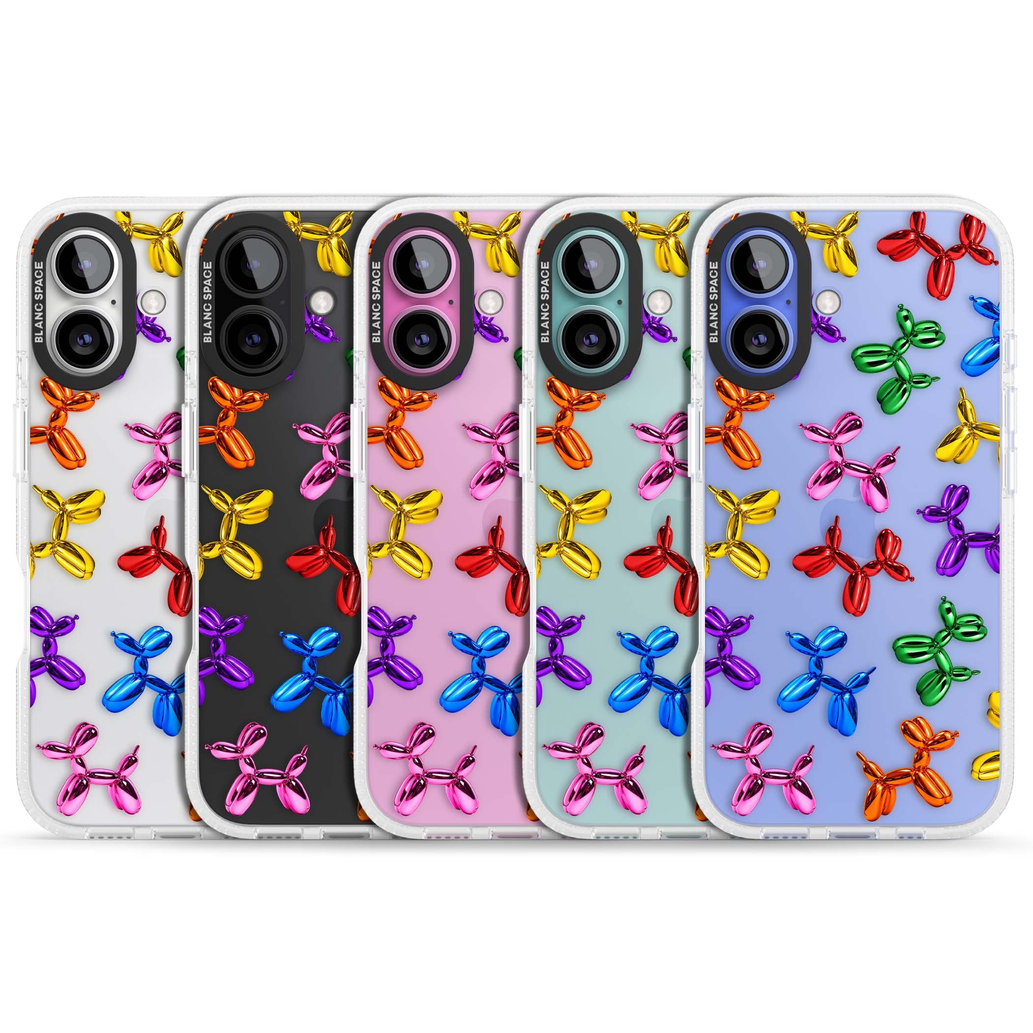 Balloon Dogs pop art iPhone case featuring rainbow chrome balloon dogs in Jeff Koons style | Clear Case Impact Air case for iPhone 16, iPhone 16 Plus