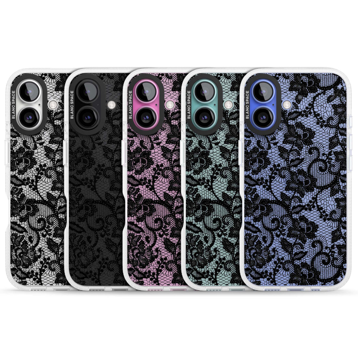 Black Lace gothic iPhone case featuring intricate black floral lace pattern with vintage whimsigoth detail | Clear Case Impact Air case for iPhone 16, iPhone 16 Plus