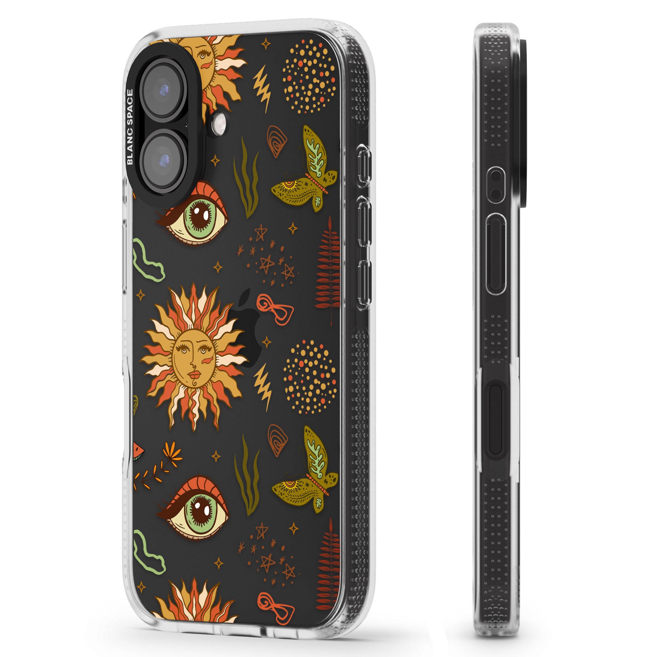 Boho Celestial Sun & Eye Pattern iPhone 16 / 16 Plus Clear Case Impact Air - Blanc Space
