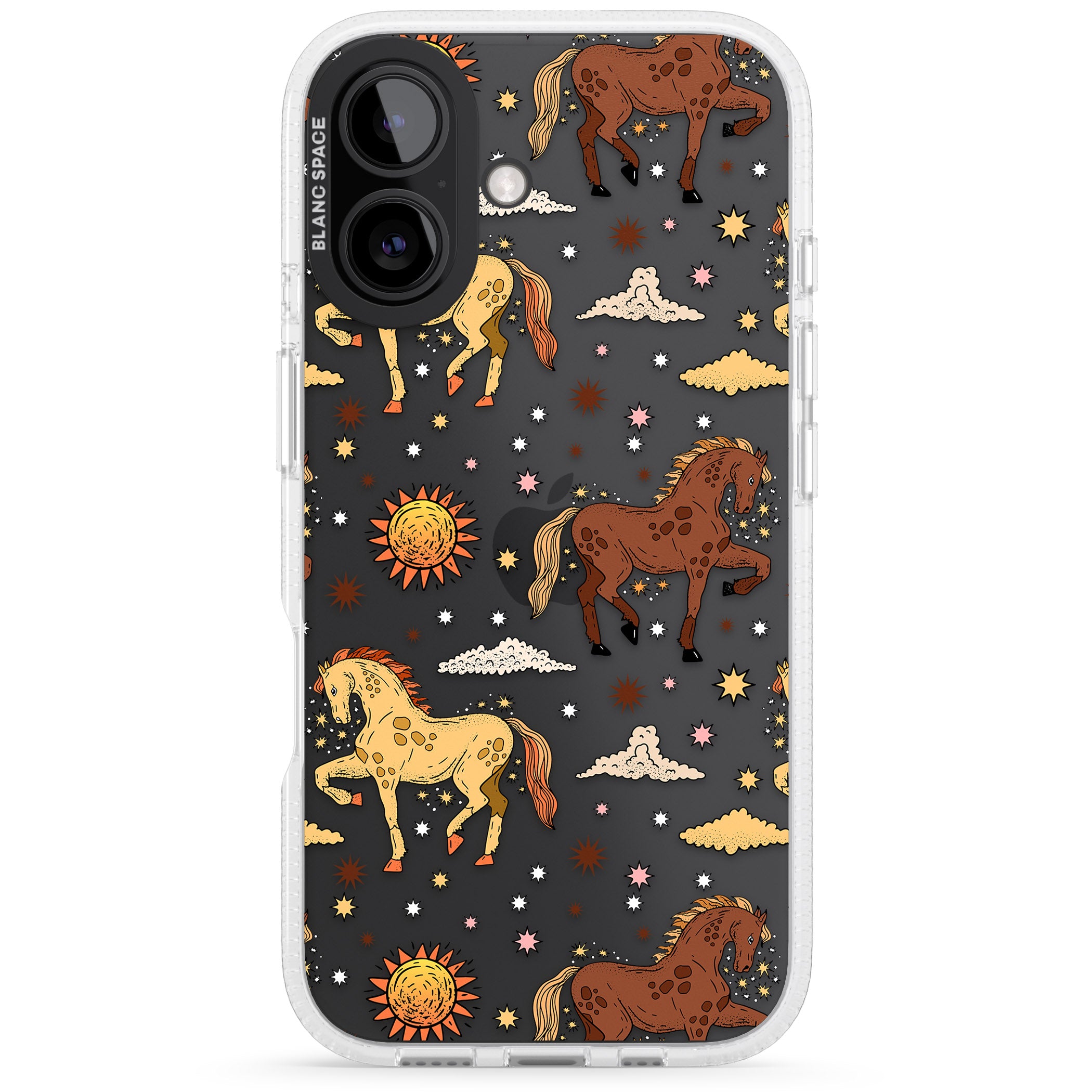 Boho Celestial Wild Horses iPhone 16 / 16 Plus Clear Case Impact Air - Blanc Space