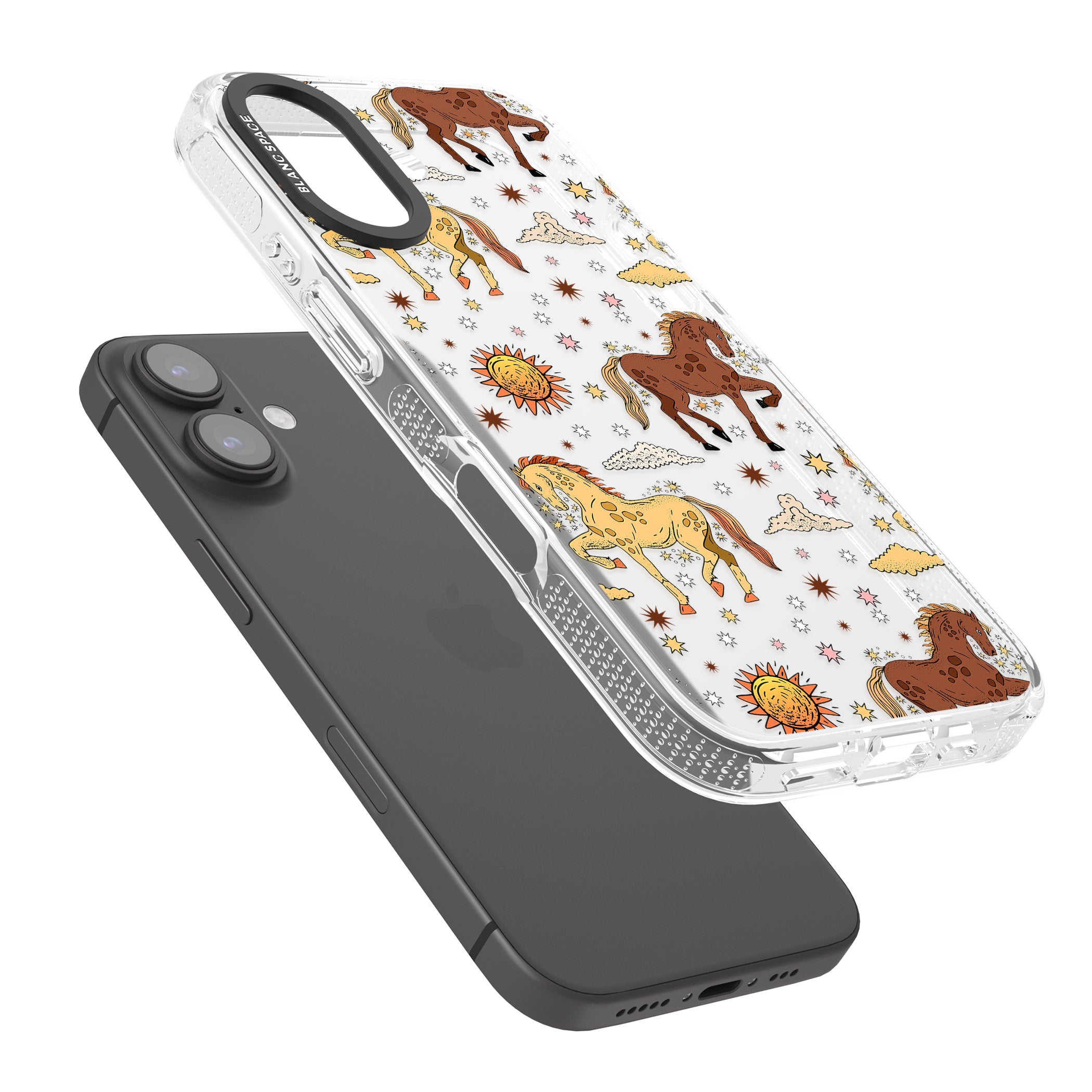 Boho Celestial Wild Horses iPhone 16 / 16 Plus Clear Case Impact Air - Blanc Space