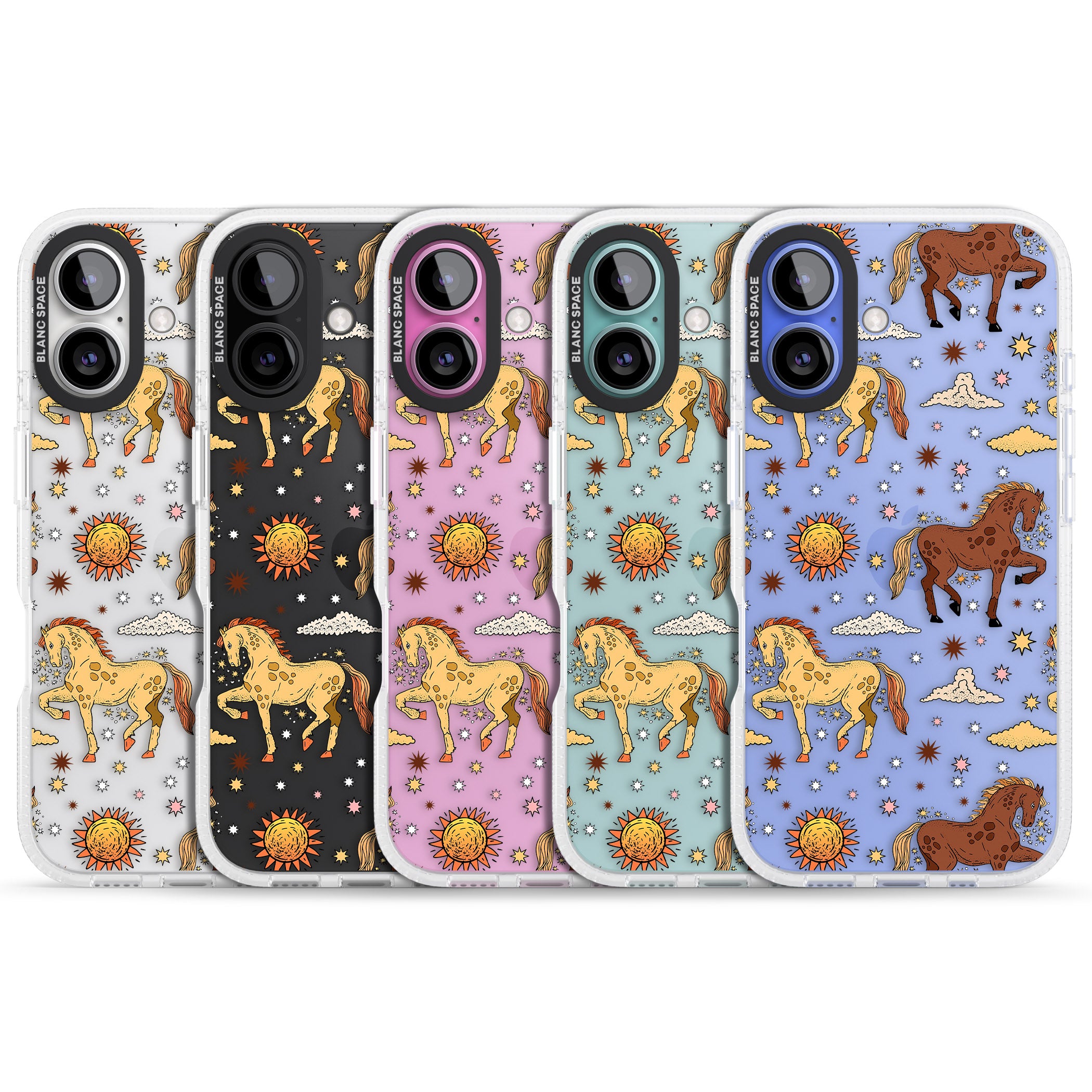 Boho Celestial Wild Horses iPhone 16 / 16 Plus Clear Case Impact Air - Blanc Space
