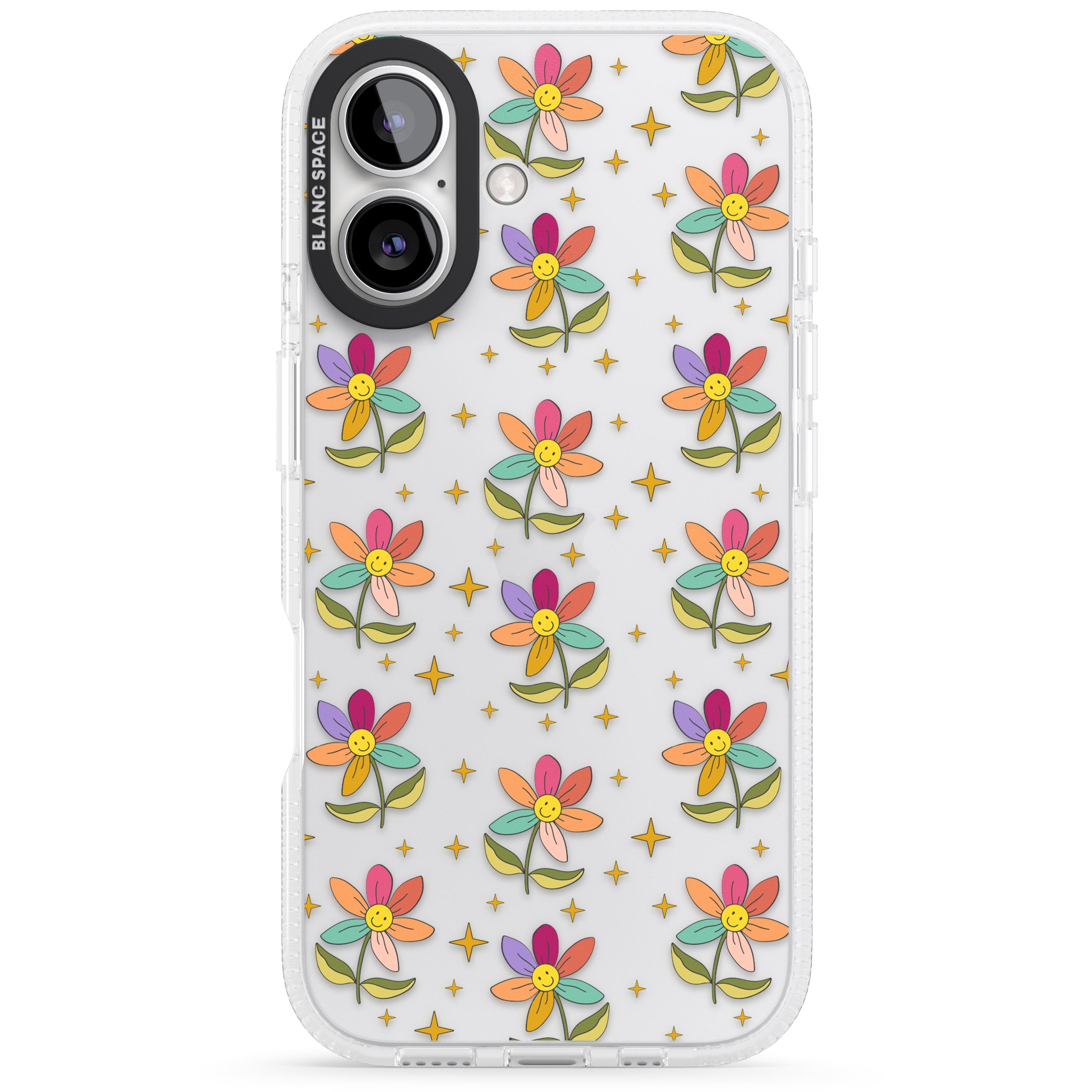 Boho Celestial Happy Flower iPhone 16 / 16 Plus Clear Case Impact Air - Blanc Space