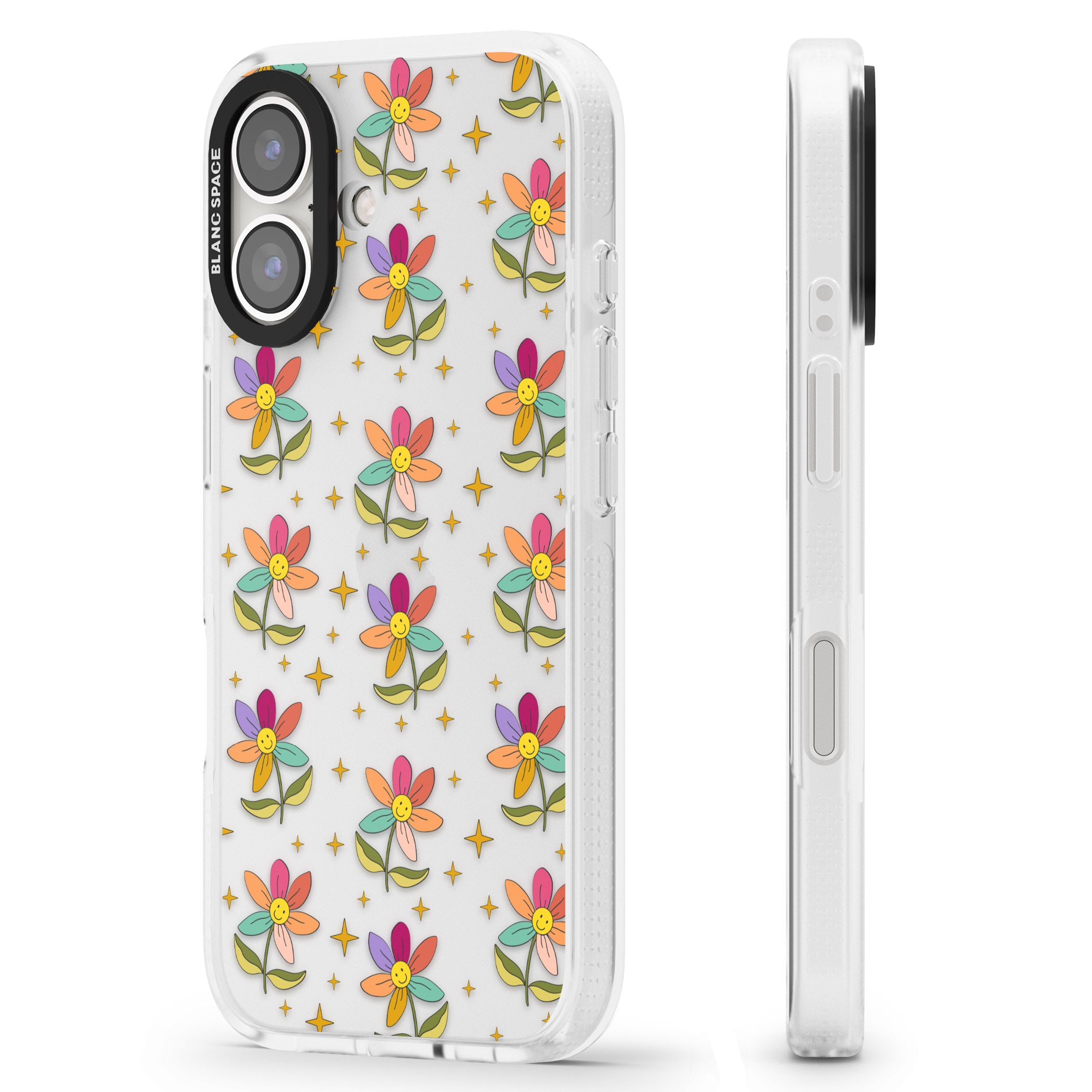 Boho Celestial Happy Flower iPhone 16 / 16 Plus Clear Case Impact Air - Blanc Space