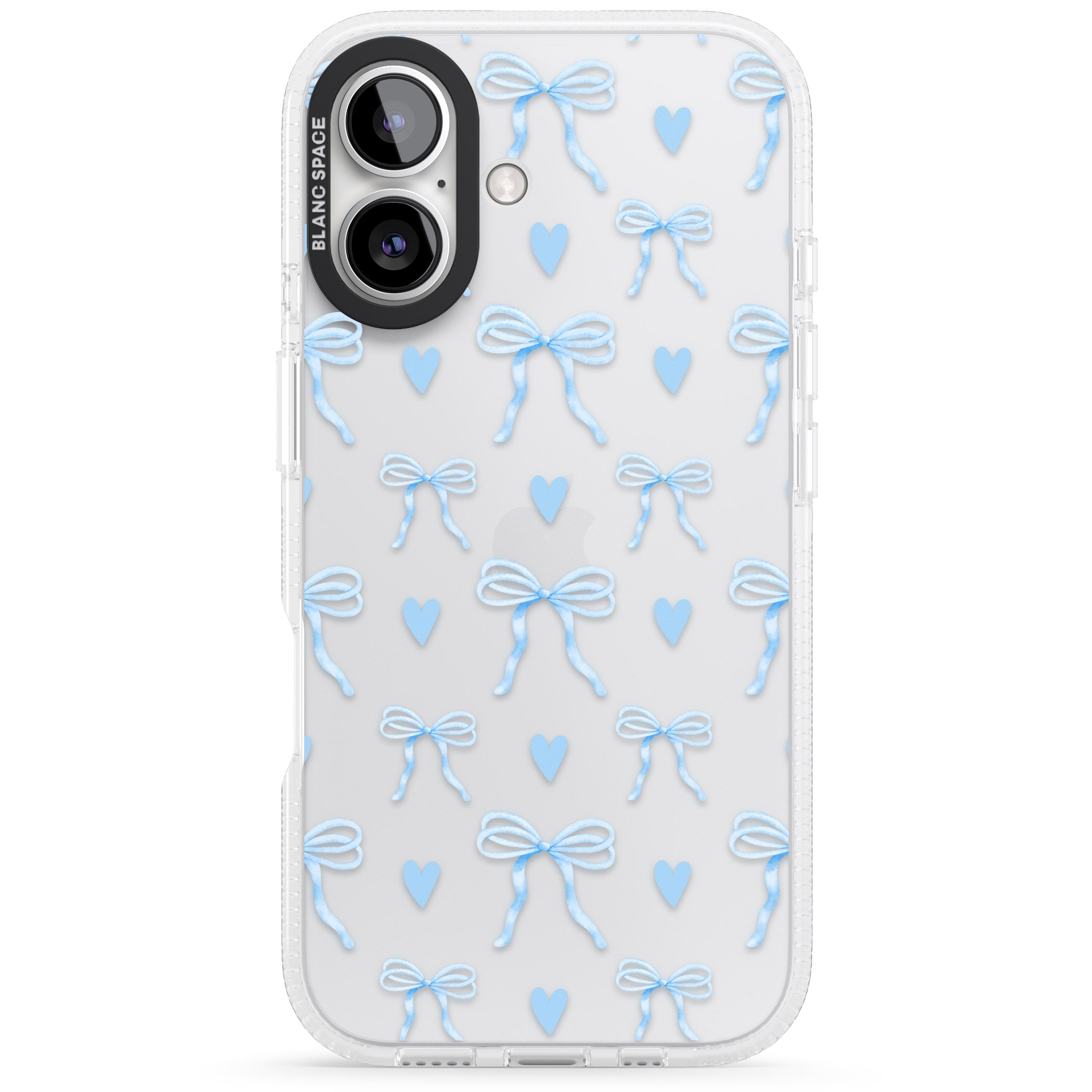 Blue Bows & Hearts iPhone 16 / 16 Plus Clear Case Impact Air - Blanc Space
