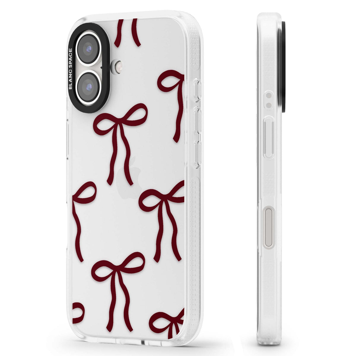 Burgundy Bows coquette iPhone case featuring hand-drawn burgundy red bows on a clear background | Clear Case Impact Air case for iPhone 16, iPhone 16 Plus