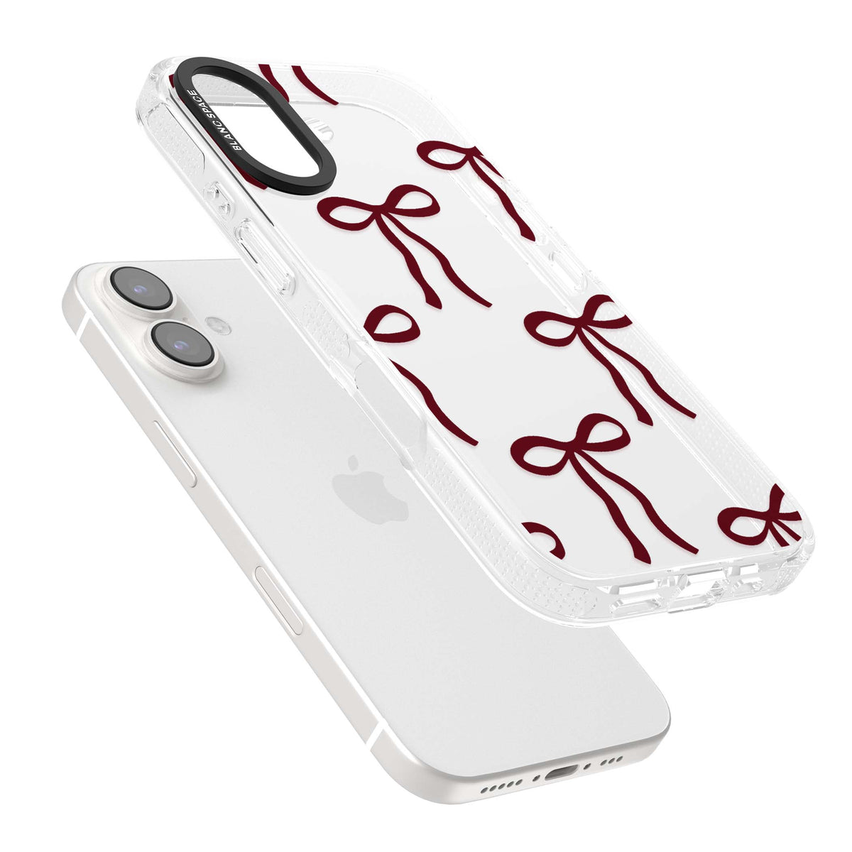 Burgundy Bows coquette iPhone case featuring hand-drawn burgundy red bows on a clear background | Clear Case Impact Air case for iPhone 16, iPhone 16 Plus