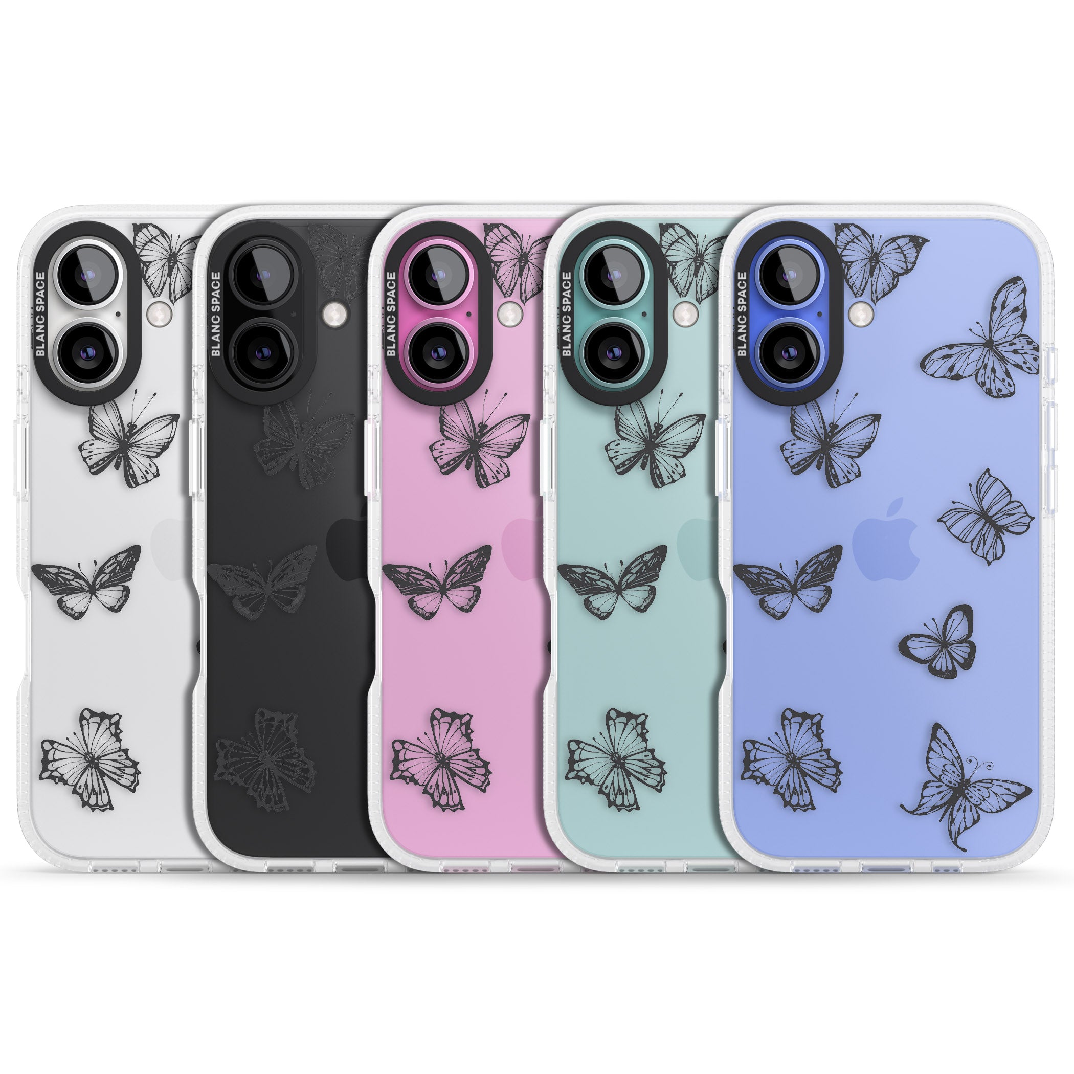 Grey Butterfly Line Pattern iPhone 16 / 16 Plus Clear Case Impact Air - Blanc Space