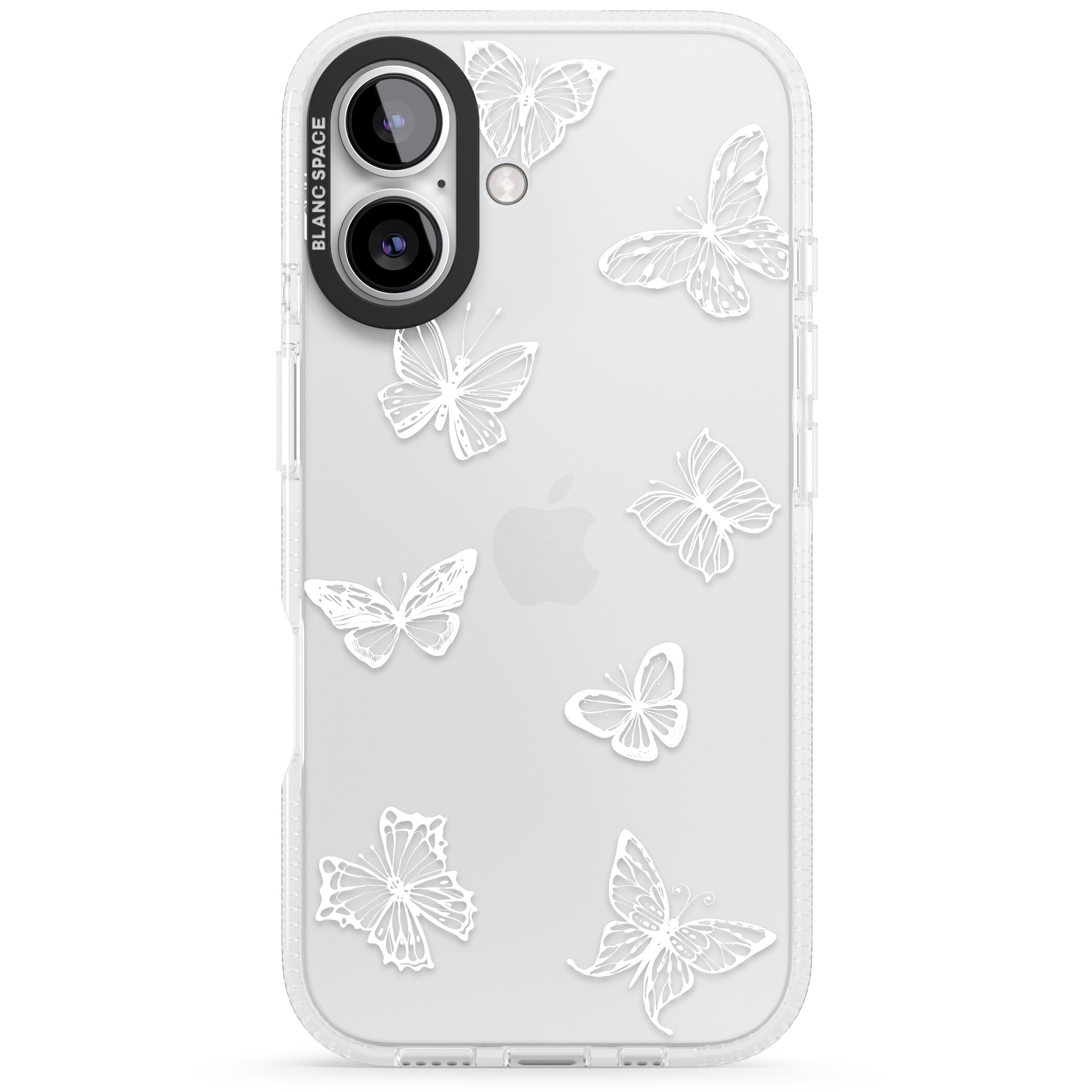 White Butterfly Line Pattern iPhone 16 / 16 Plus Clear Case Impact Air - Blanc Space