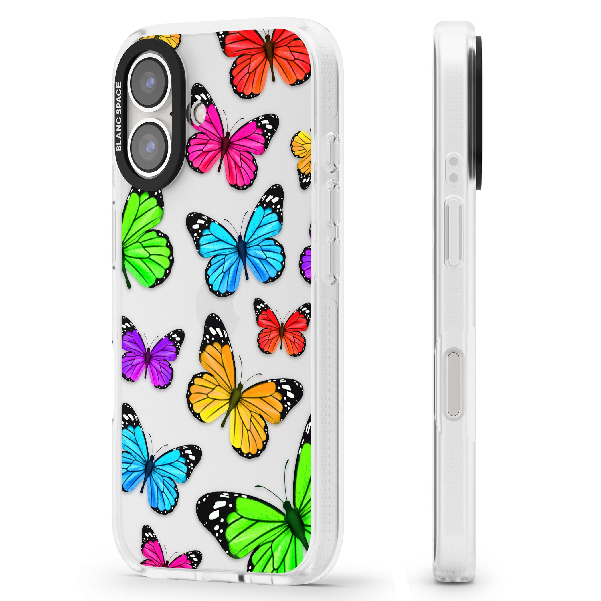 Vibrant Butterflies iPhone 16 / 16 Plus Clear Case Impact Air - Blanc Space