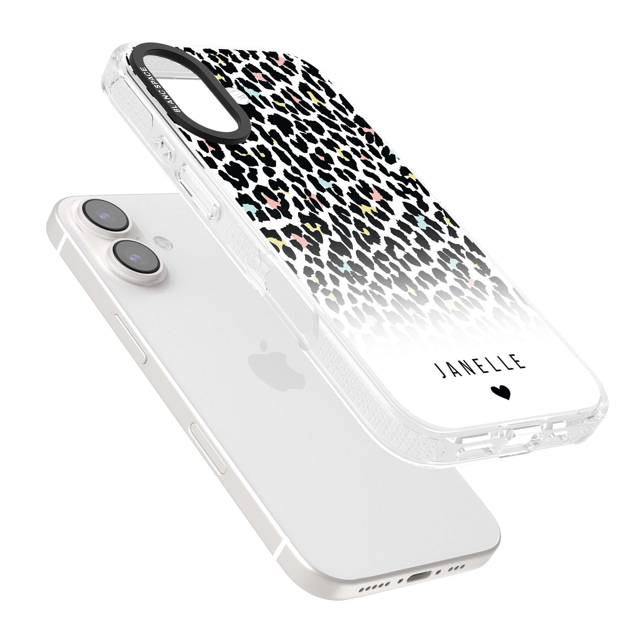 Personalised Pastel Leopard Spots iPhone 16 / 16 Plus Clear Case Impact Air - Blanc Space