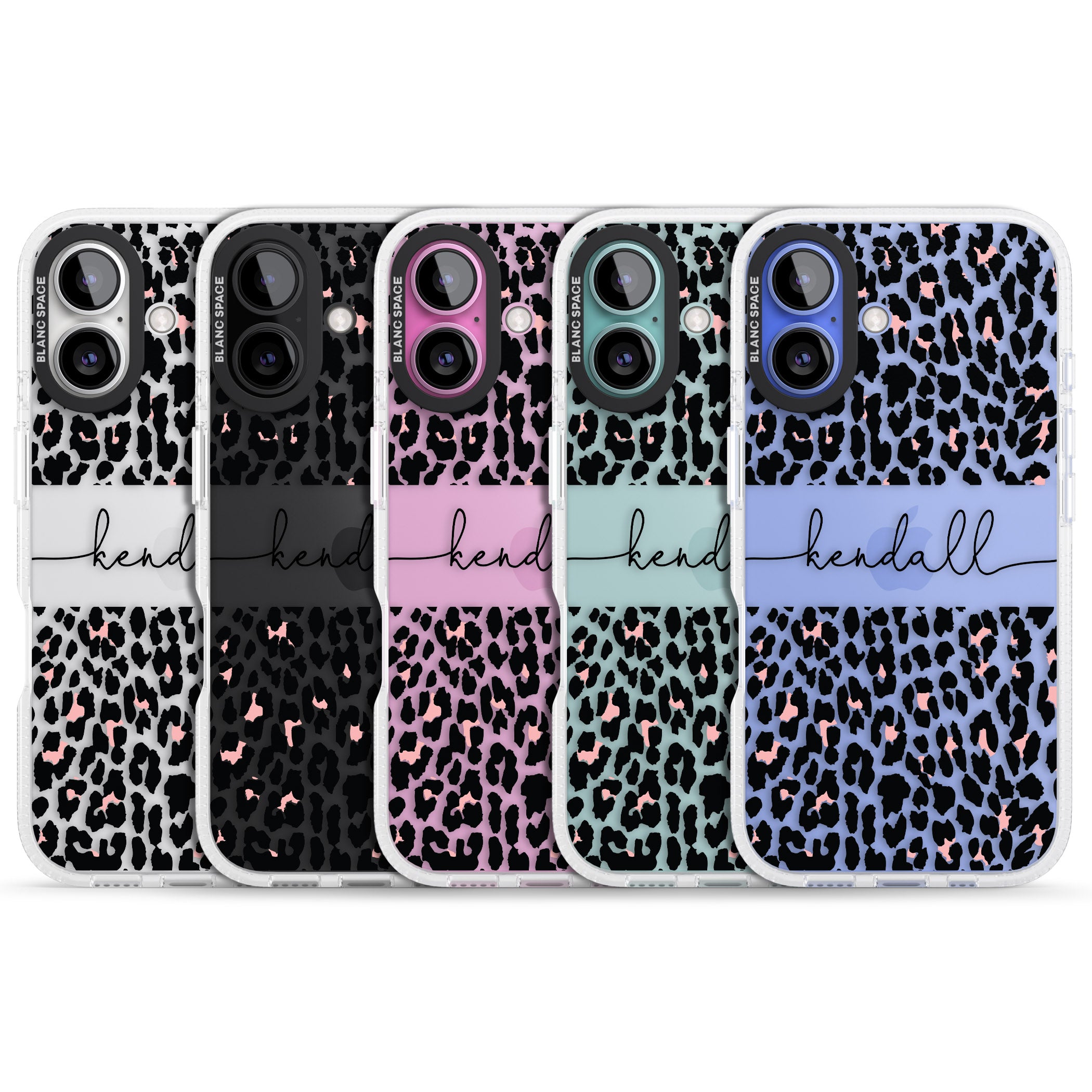 Personalised Pink & Cursive Leopard Spots iPhone 16 / 16 Plus Clear Case Impact Air - Blanc Space