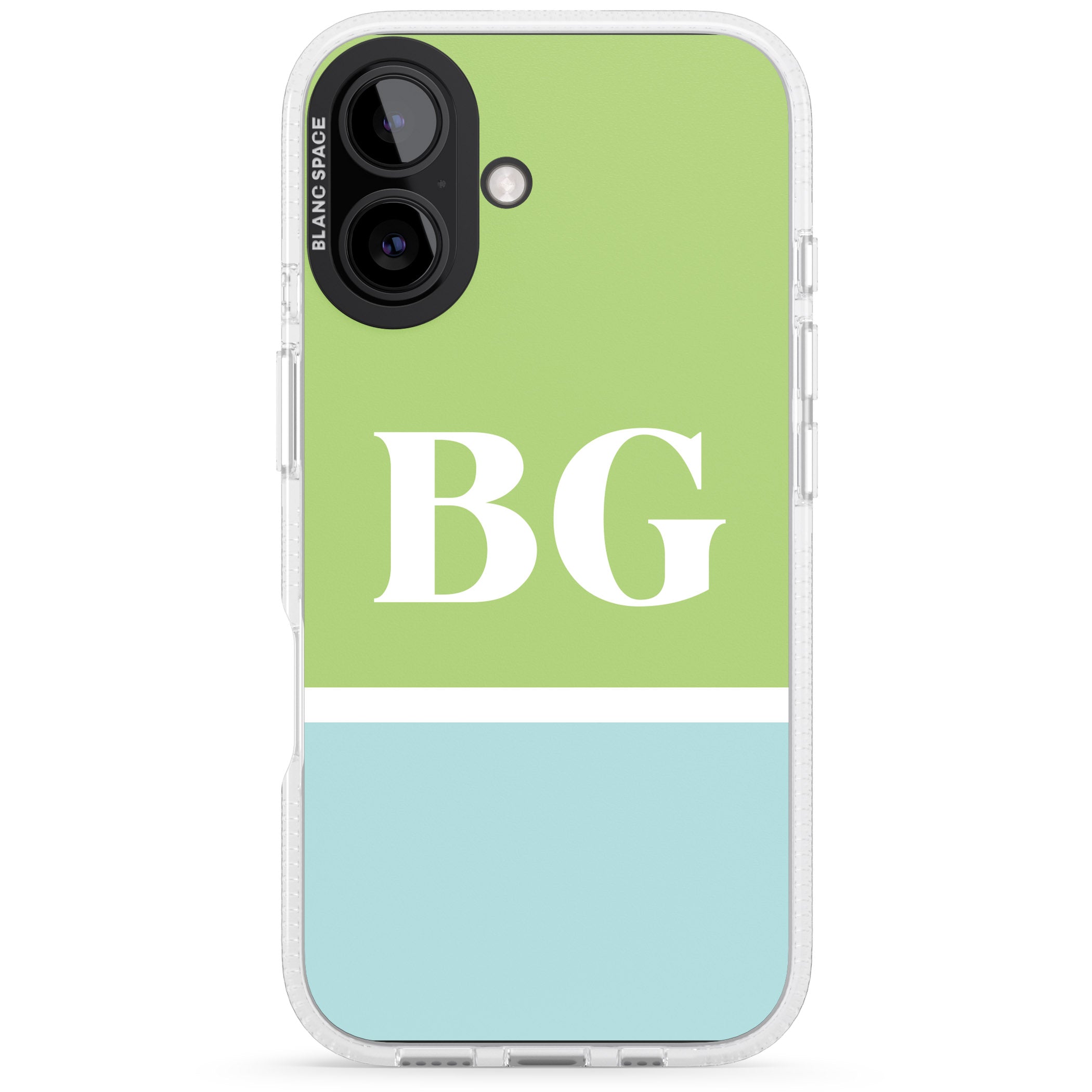 Personalised Colourblock: Green & Turquoise iPhone 16 / 16 Plus Clear Case Impact Air - Blanc Space