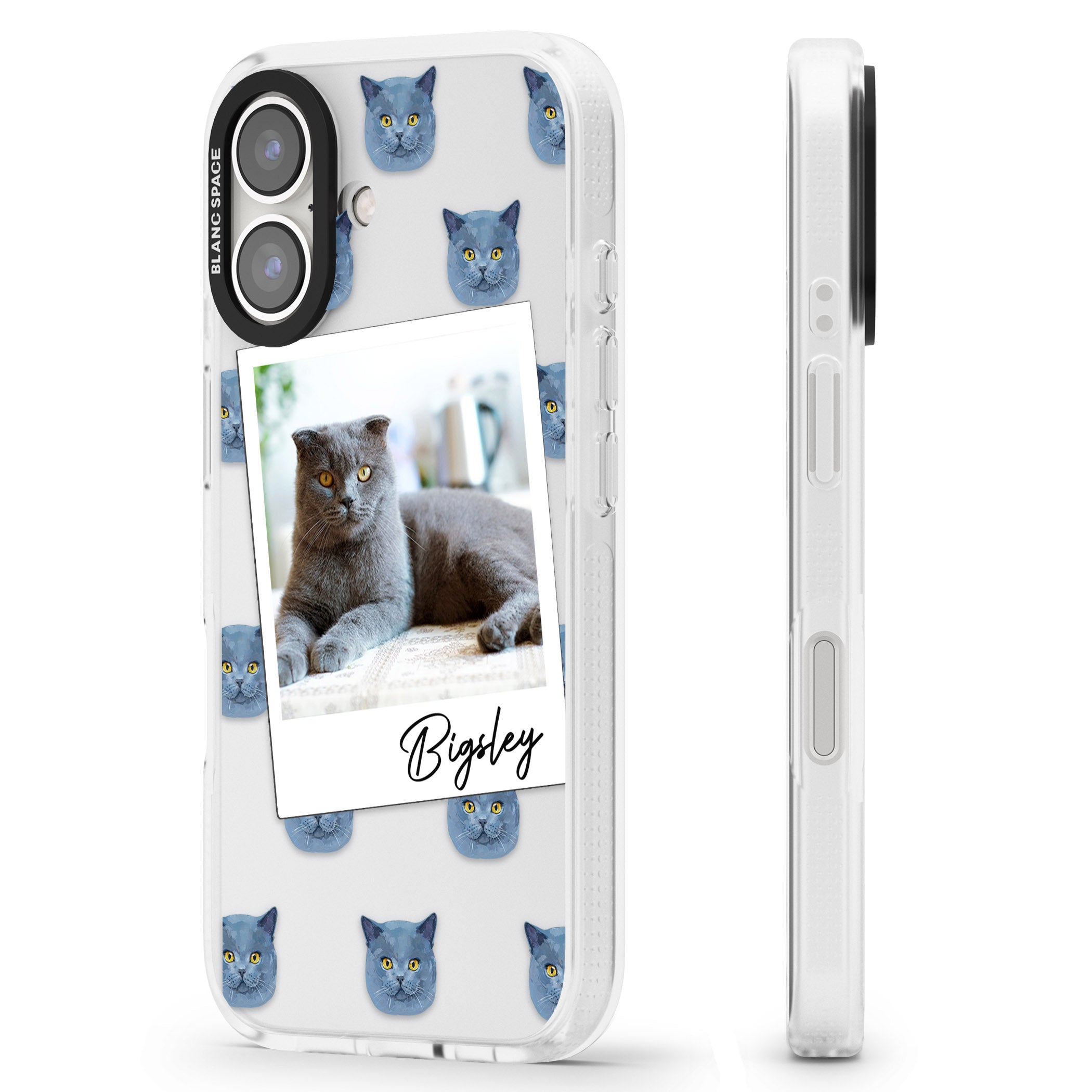 Personalised English Blue Cat Photo iPhone 16 / 16 Plus Clear Case Impact Air - Blanc Space