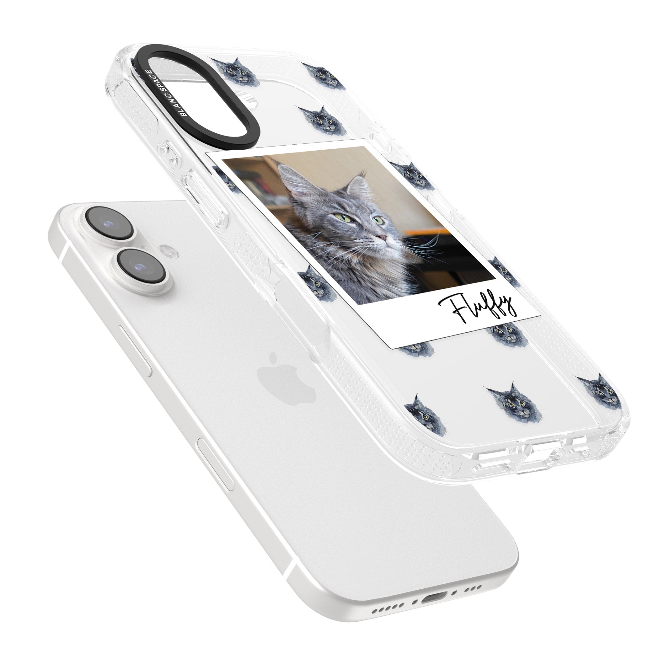 Personalised Maine Coon Photo iPhone 16 / 16 Plus Clear Case Impact Air - Blanc Space