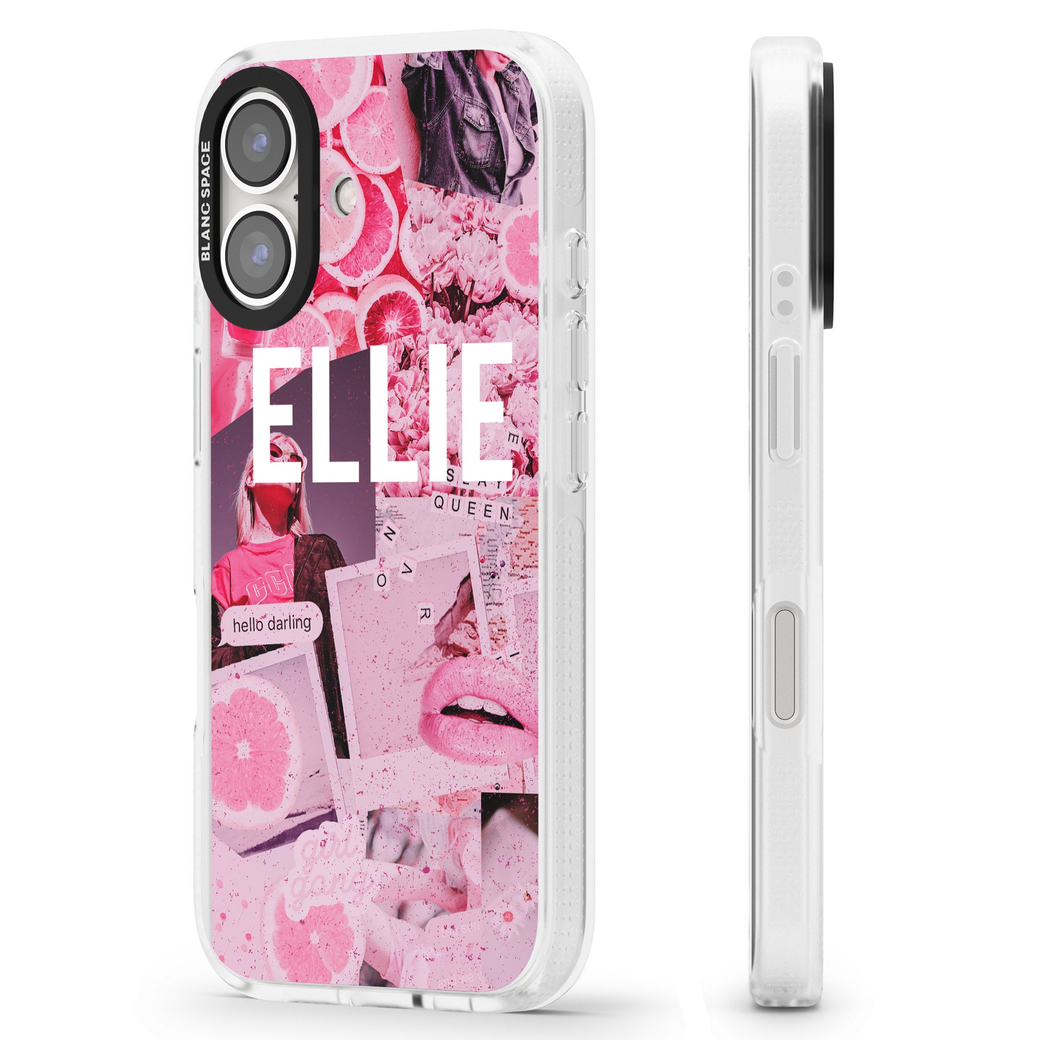 Personalised Sweet Pink Fashion Collage iPhone 16 / 16 Plus Clear Case Impact Air - Blanc Space