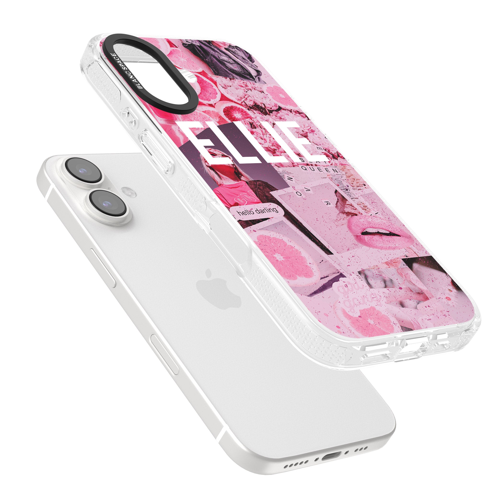 Personalised Sweet Pink Fashion Collage iPhone 16 / 16 Plus Clear Case Impact Air - Blanc Space