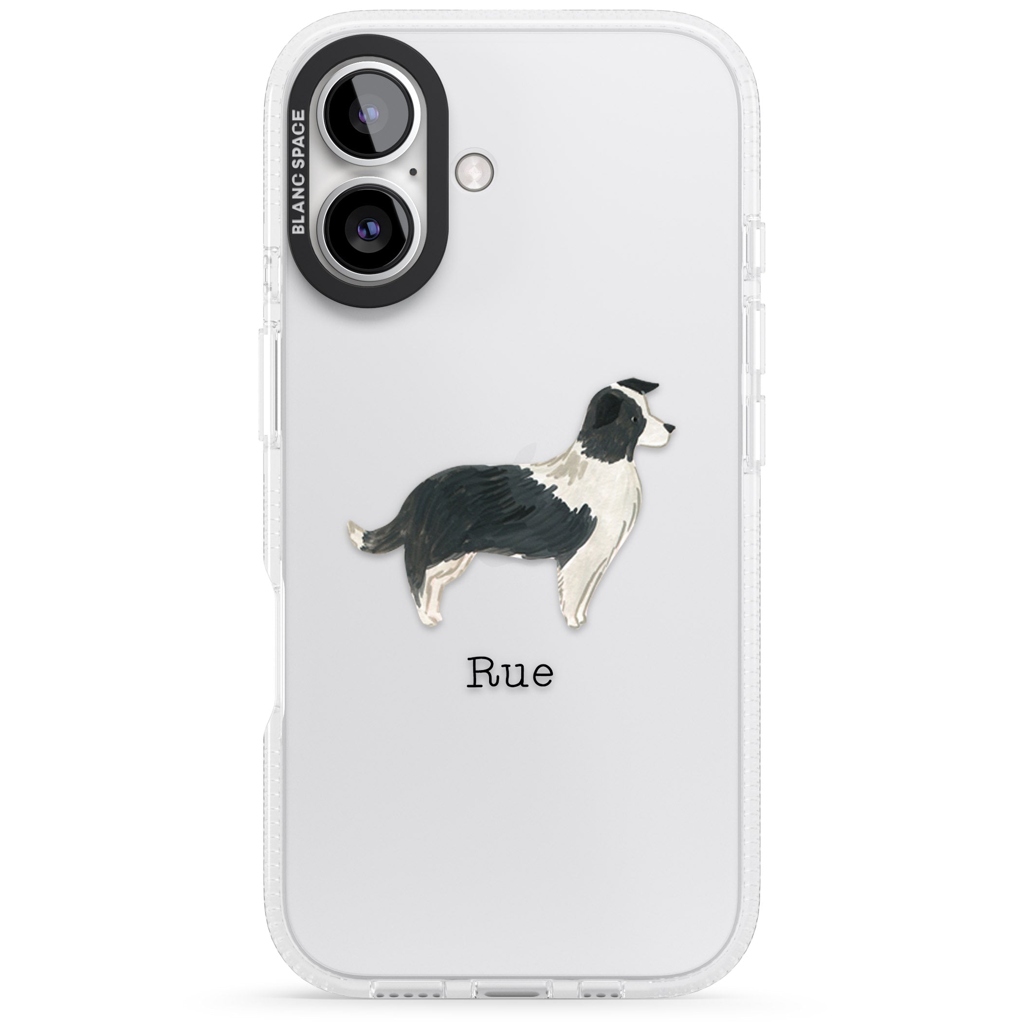 Personalised Border Collie iPhone 16 / 16 Plus Clear Case Impact Air - Blanc Space