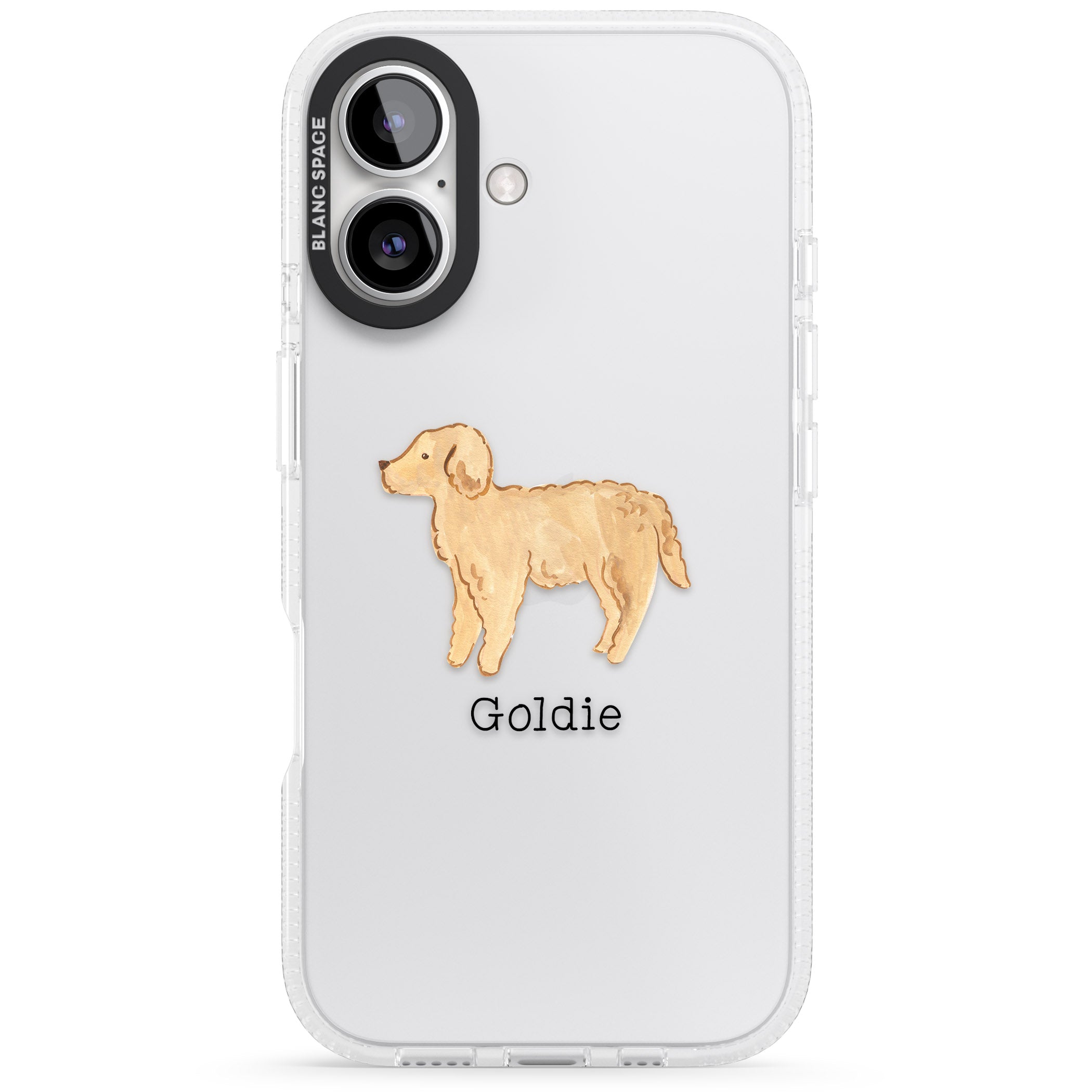 Personalised Hand Painted Goldendoodle iPhone 16 / 16 Plus Clear Case Impact Air - Blanc Space