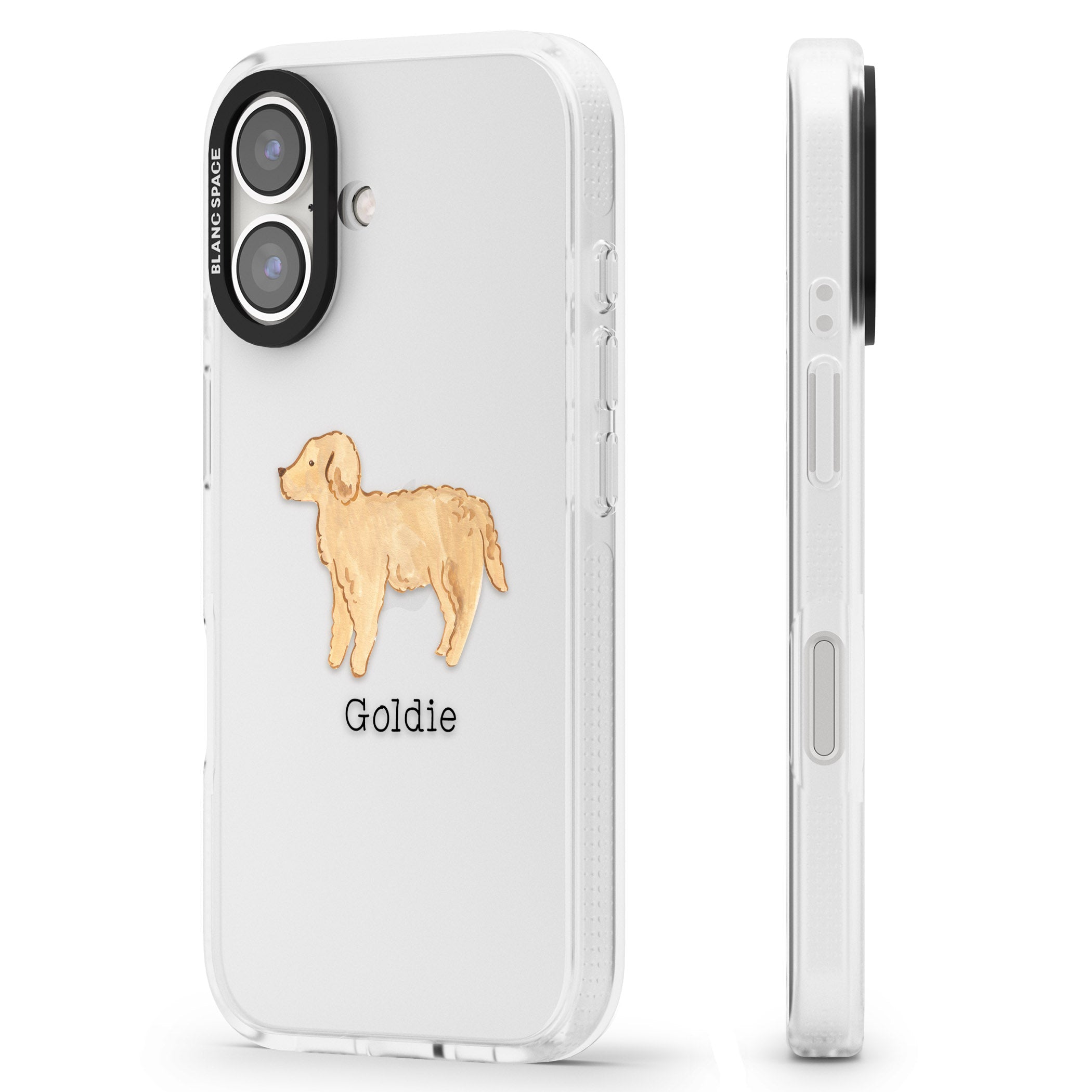 Personalised Hand Painted Goldendoodle iPhone 16 / 16 Plus Clear Case Impact Air - Blanc Space