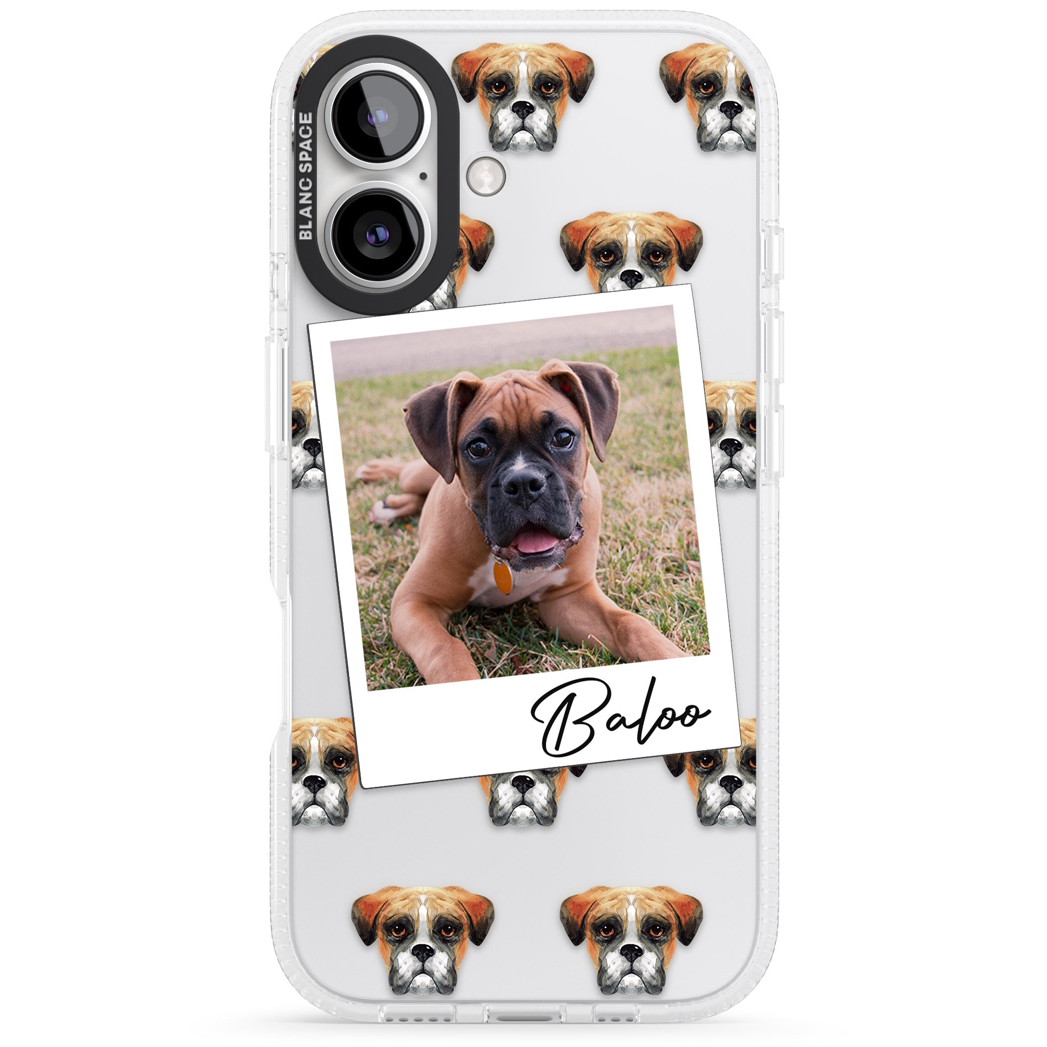 Personalised Boxer - Dog Photo iPhone 16 / 16 Plus Clear Case Impact Air - Blanc Space