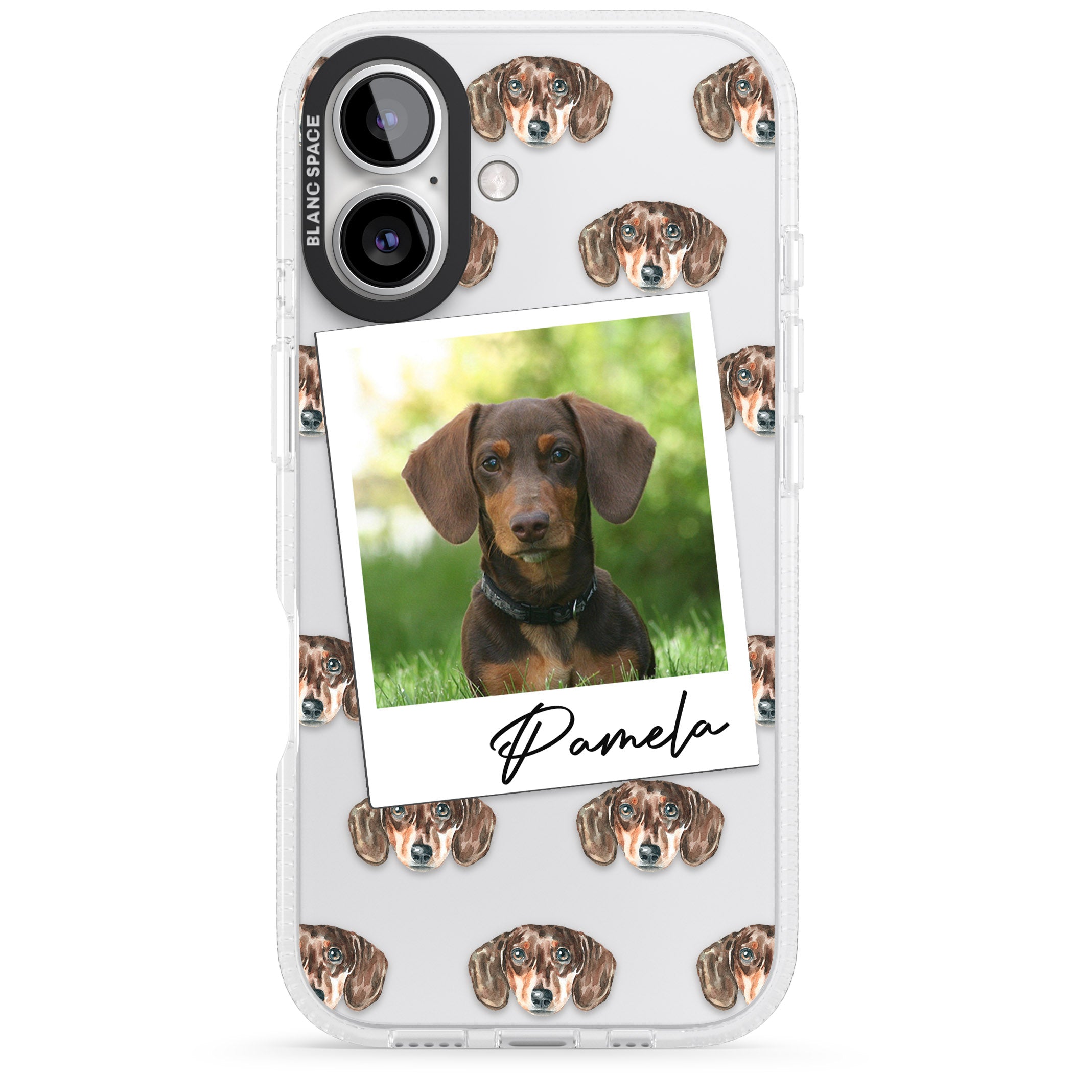 Personalised Dachshund, Brown - Dog Photo iPhone 16 / 16 Plus Clear Case Impact Air - Blanc Space