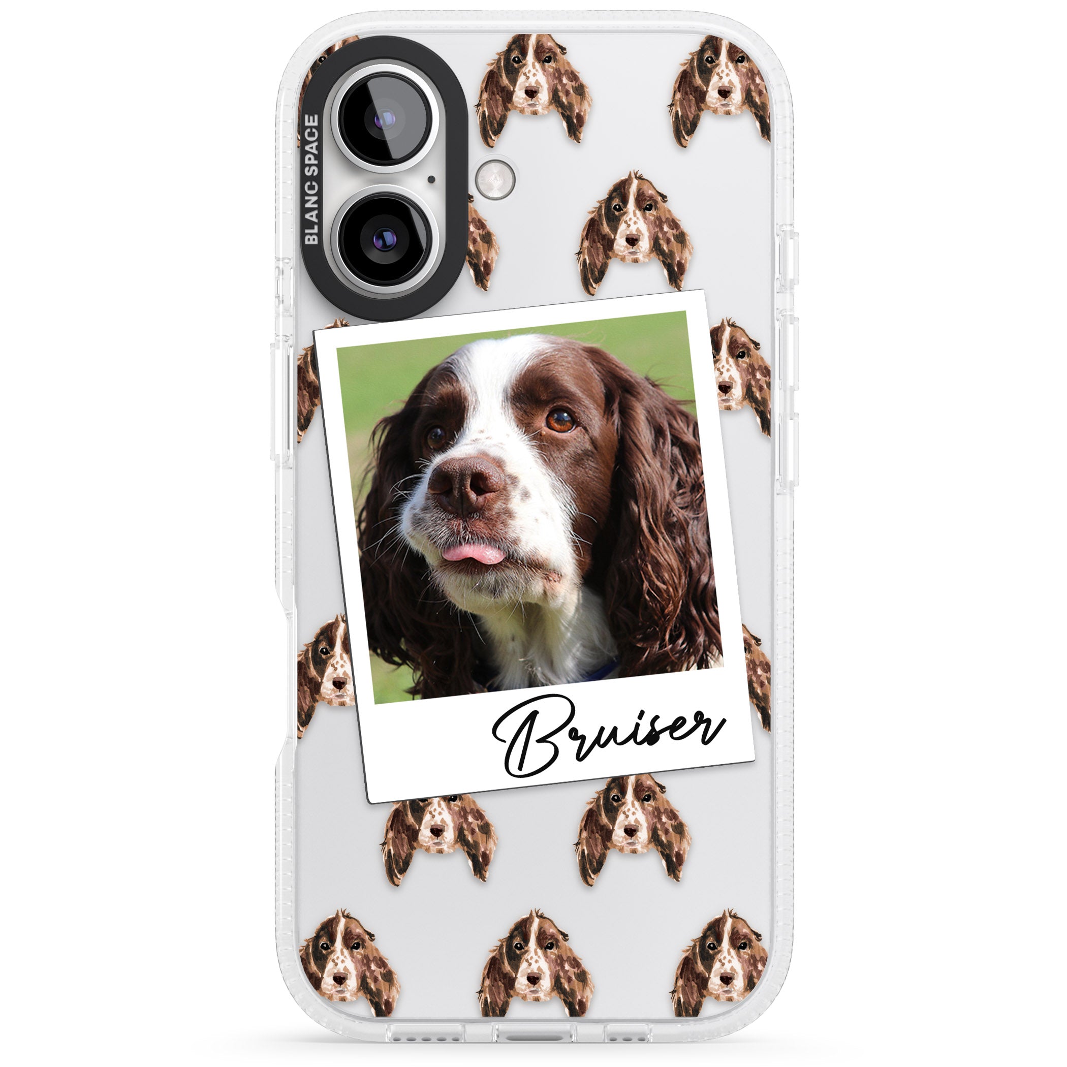 Personalised Springer Spaniel - Dog Photo iPhone 16 / 16 Plus Clear Case Impact Air - Blanc Space