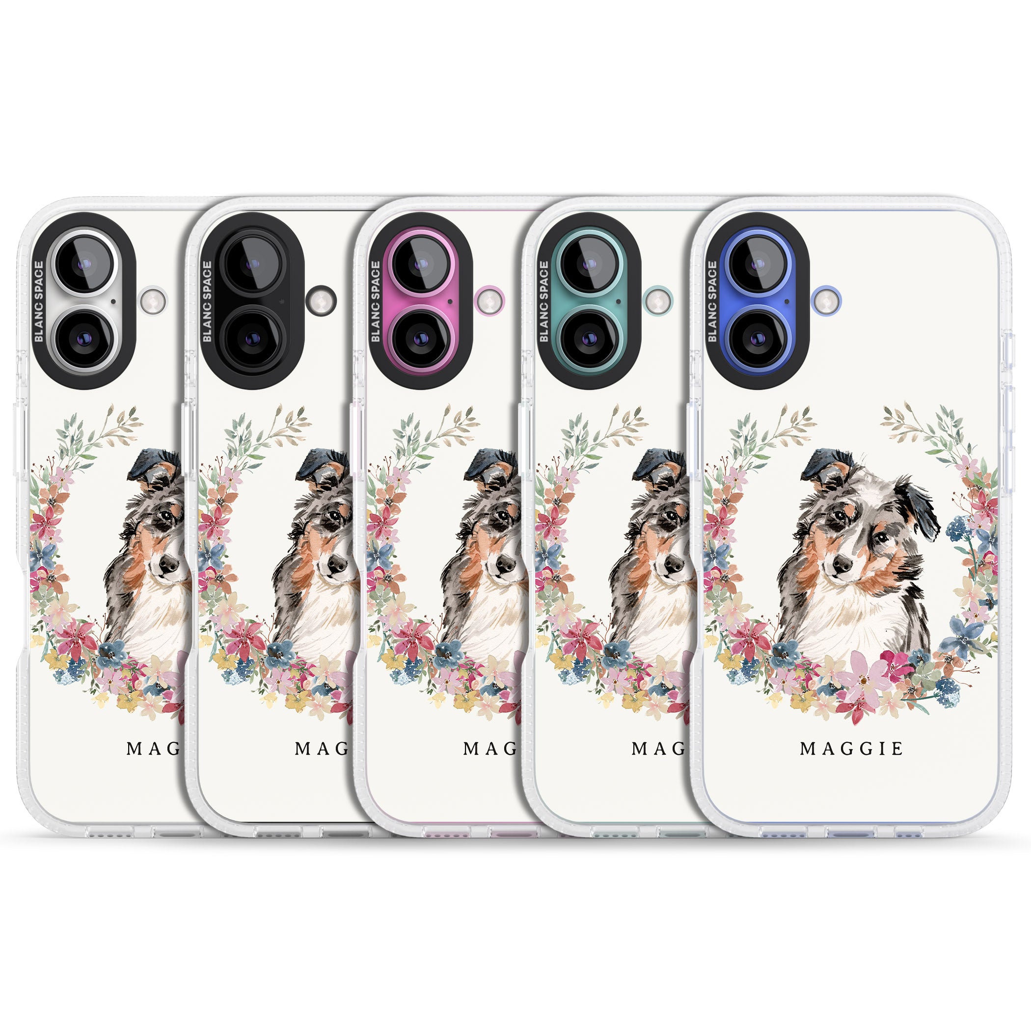 Personalised Australian Shepherd Watercolour Dog Portrait iPhone 16 / 16 Plus Clear Case Impact Air - Blanc Space