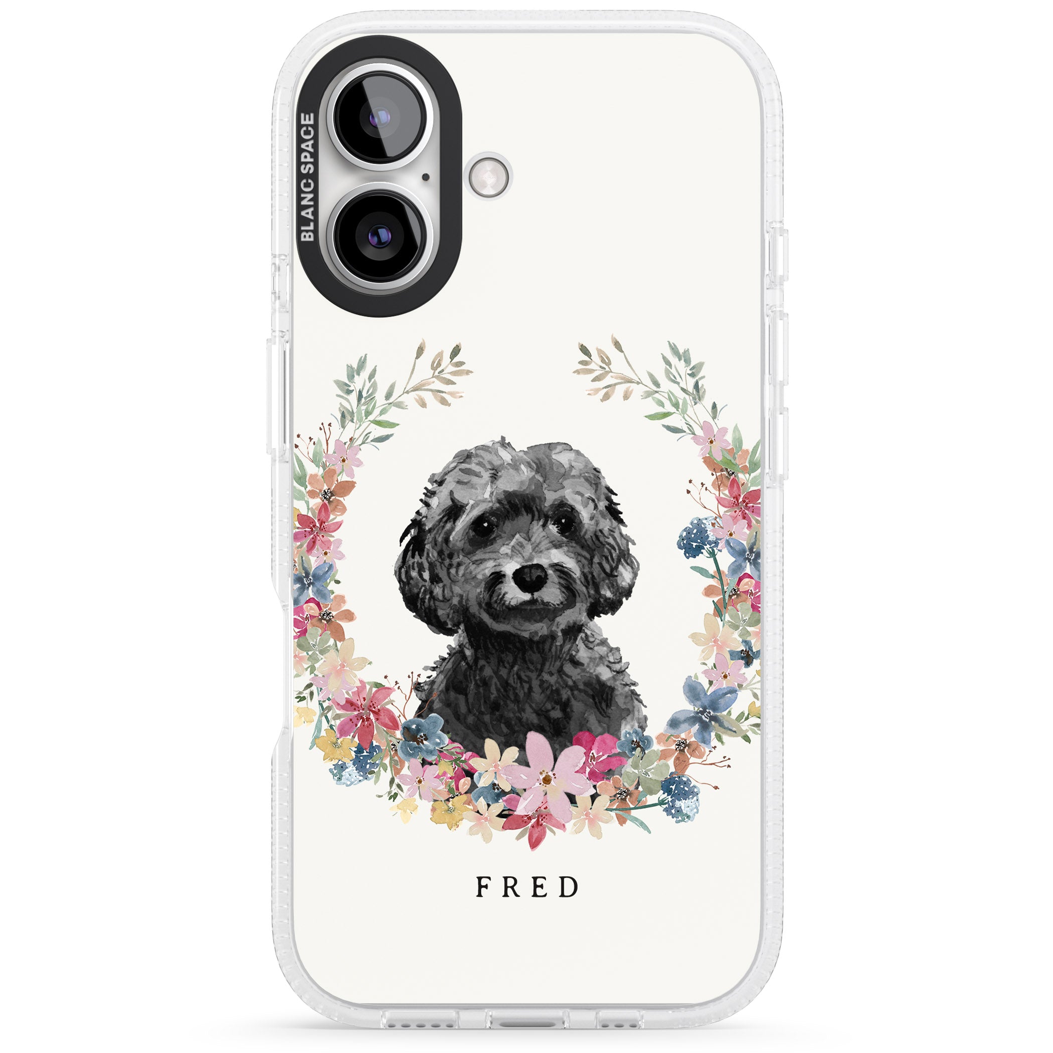 Personalised Black Cockapoo - Watercolour Dog Portrait iPhone 16 / 16 Plus Clear Case Impact Air - Blanc Space