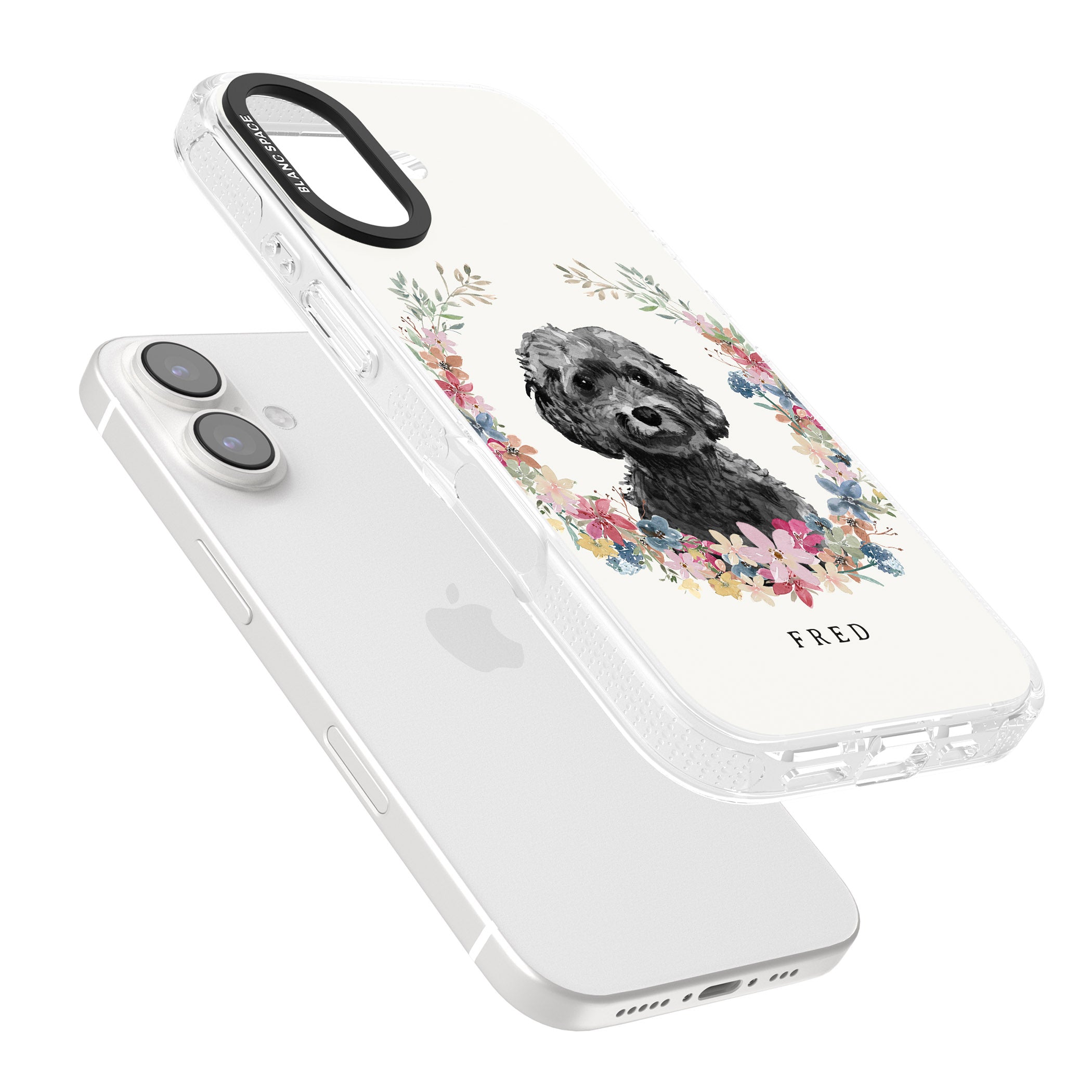 Personalised Black Cockapoo - Watercolour Dog Portrait iPhone 16 / 16 Plus Clear Case Impact Air - Blanc Space