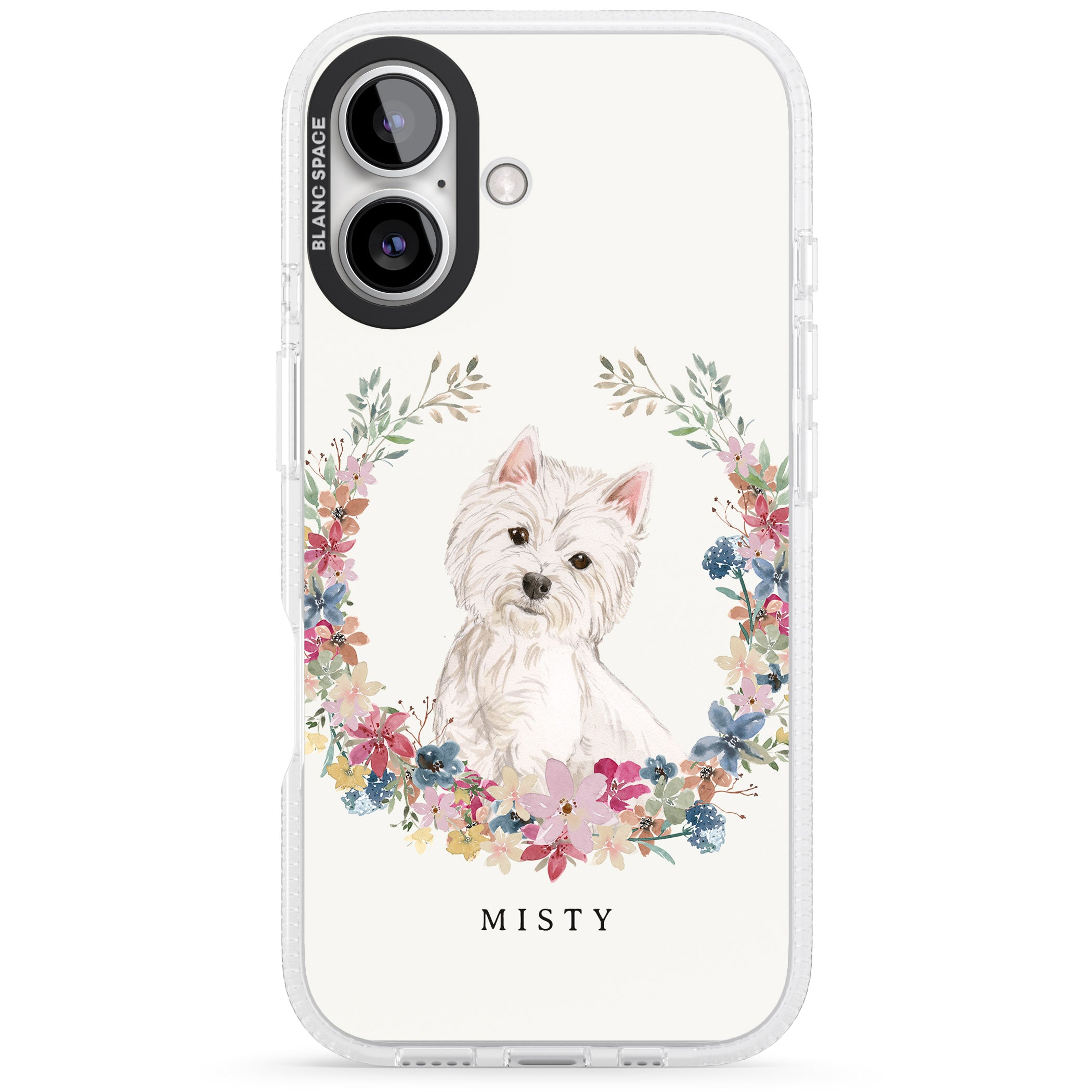 Personalised Westie Watercolour Dog Portrait iPhone 16 / 16 Plus Clear Case Impact Air - Blanc Space
