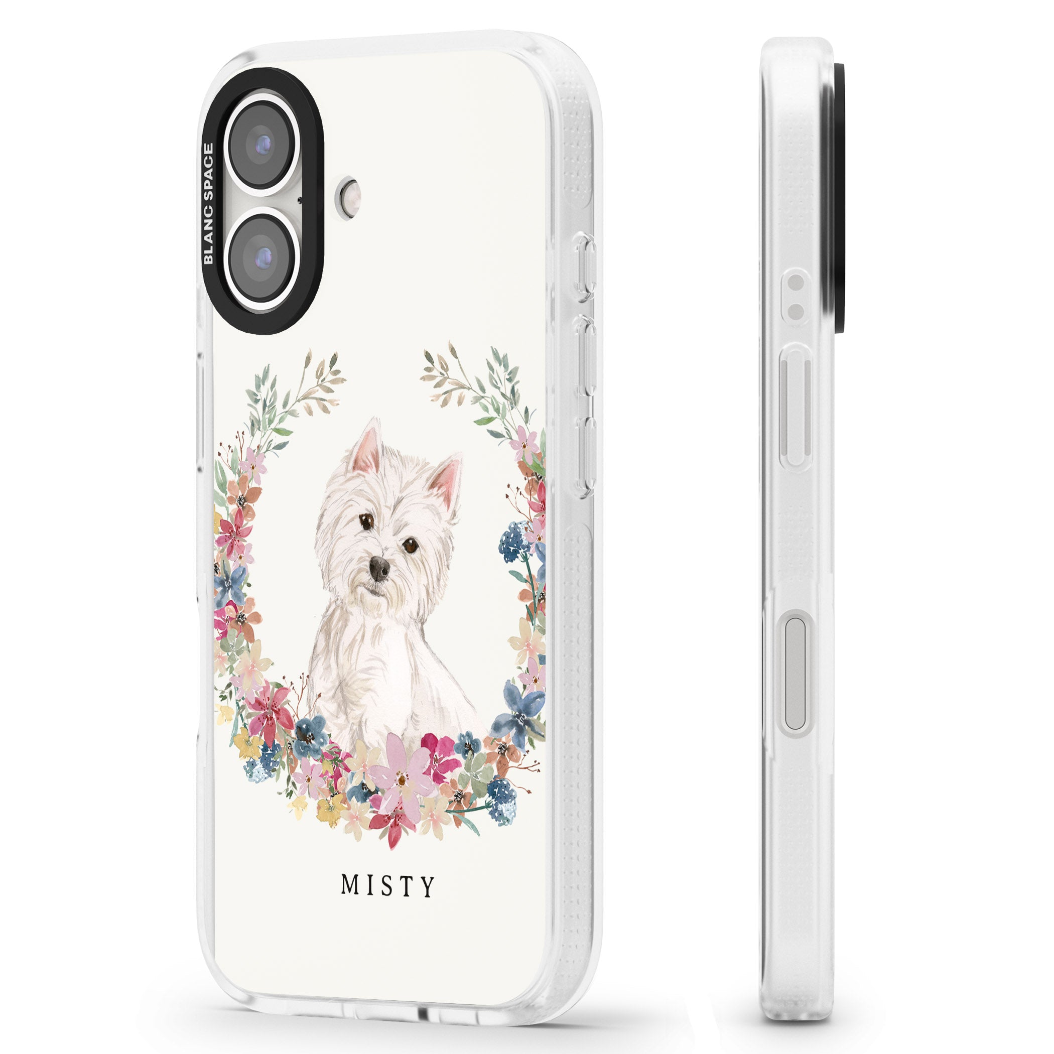Personalised Westie Watercolour Dog Portrait iPhone 16 / 16 Plus Clear Case Impact Air - Blanc Space