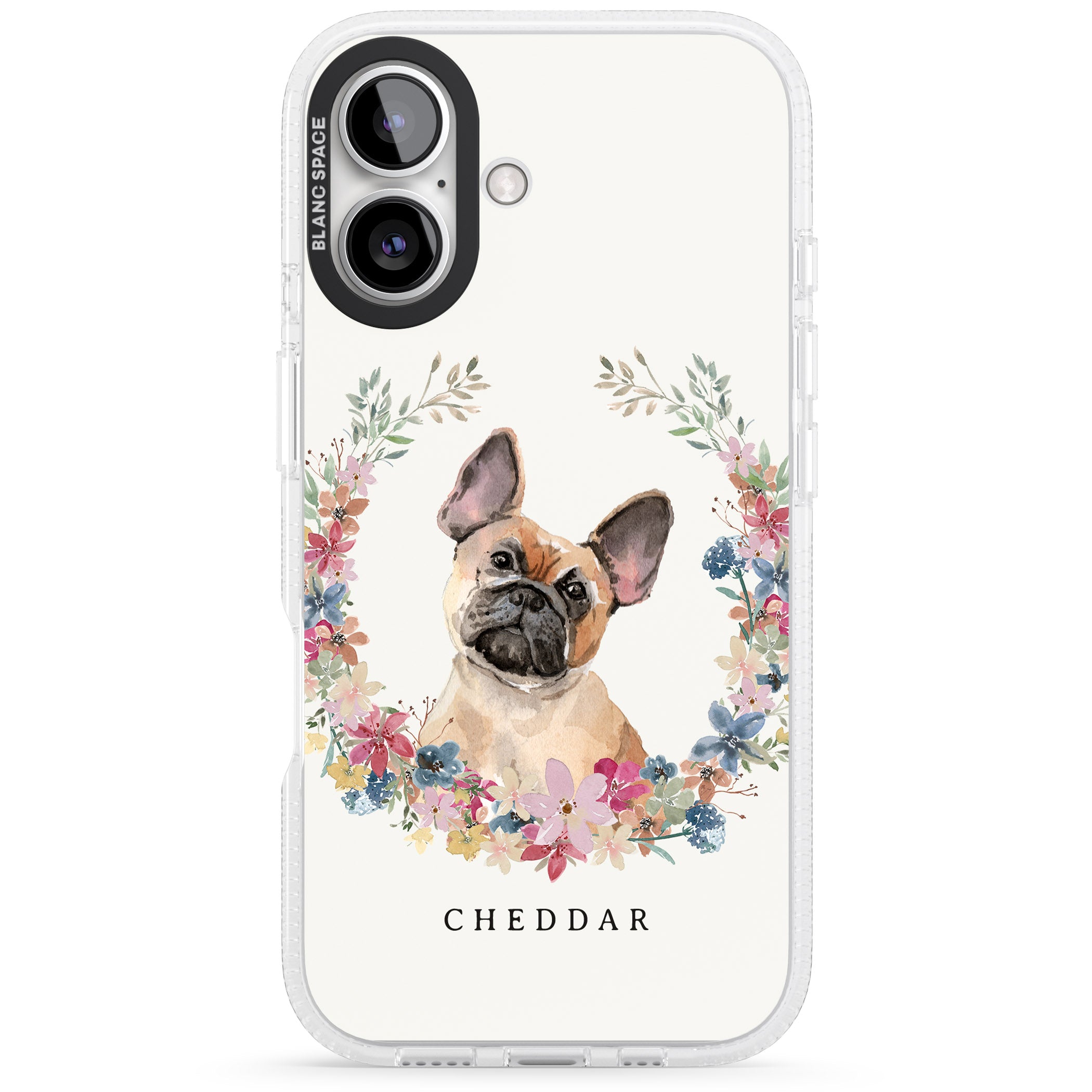 Personalised Tan French Bulldog Watercolour Dog Portrait iPhone 16 / 16 Plus Clear Case Impact Air - Blanc Space