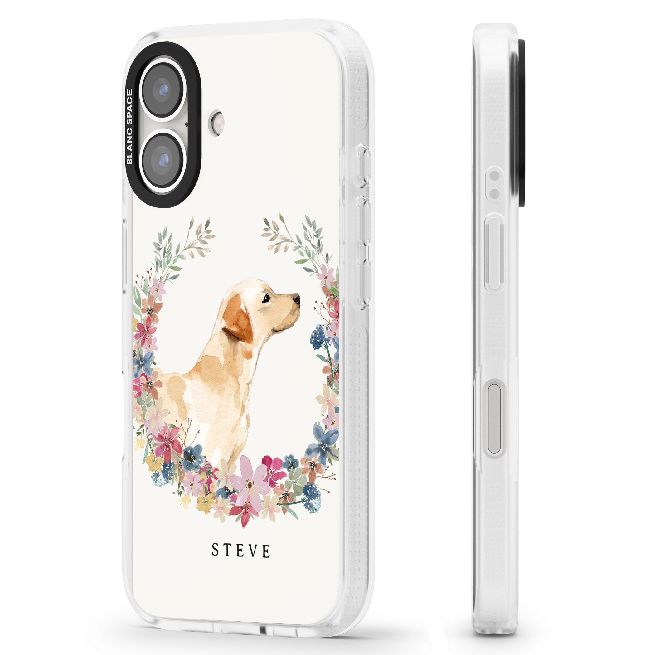 Personalised Yellow Labrador - Watercolour Dog Portrait iPhone 16 / 16 Plus Clear Case Impact Air - Blanc Space