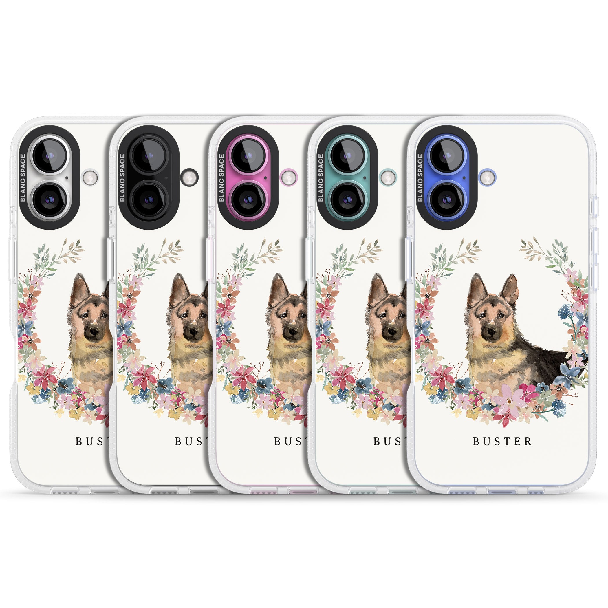 Personalised German Shepherd - Watercolour Dog Portrait iPhone 16 / 16 Plus Clear Case Impact Air - Blanc Space