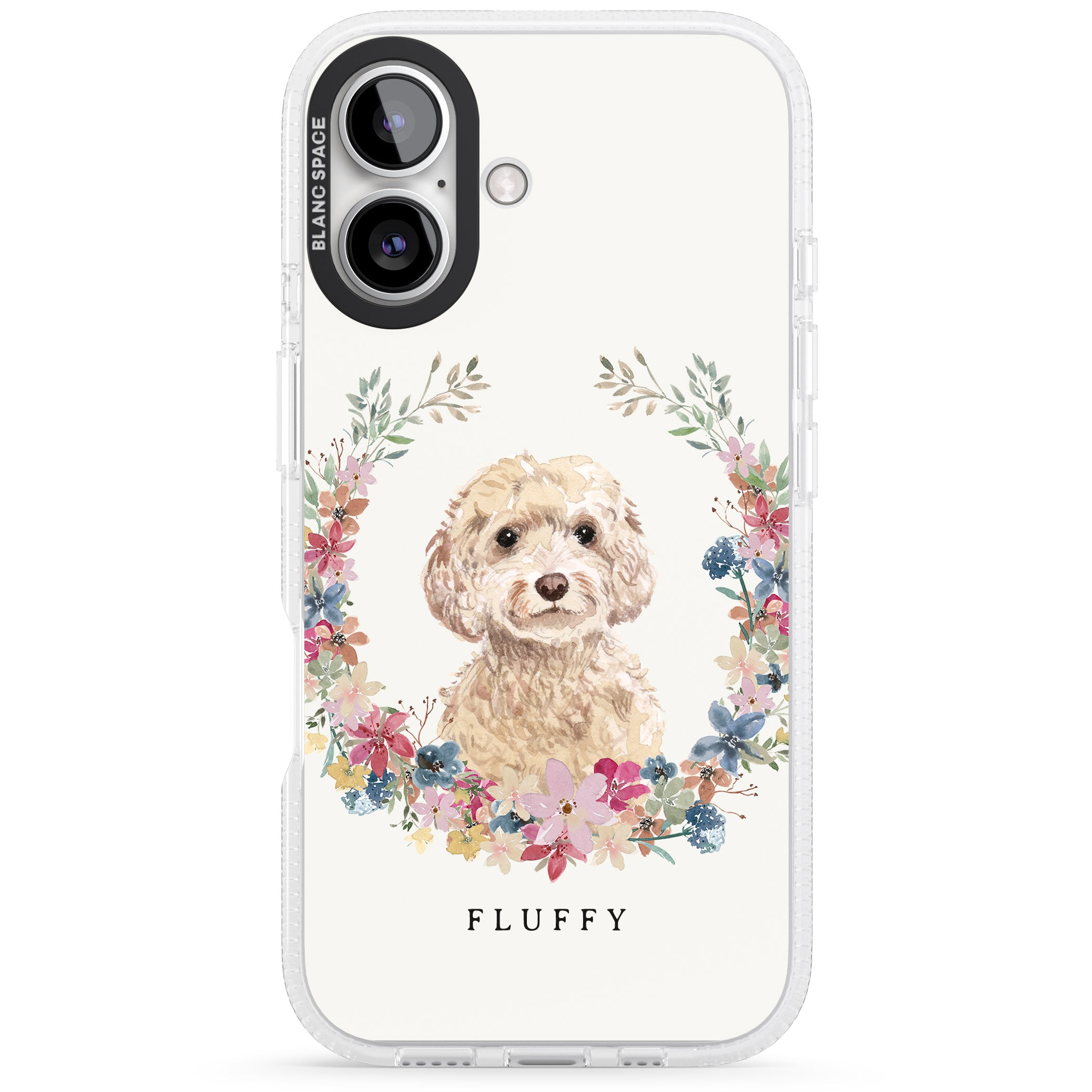 Personalised Champagne Cockapoo - Watercolour Dog Portrait iPhone 16 / 16 Plus Clear Case Impact Air - Blanc Space