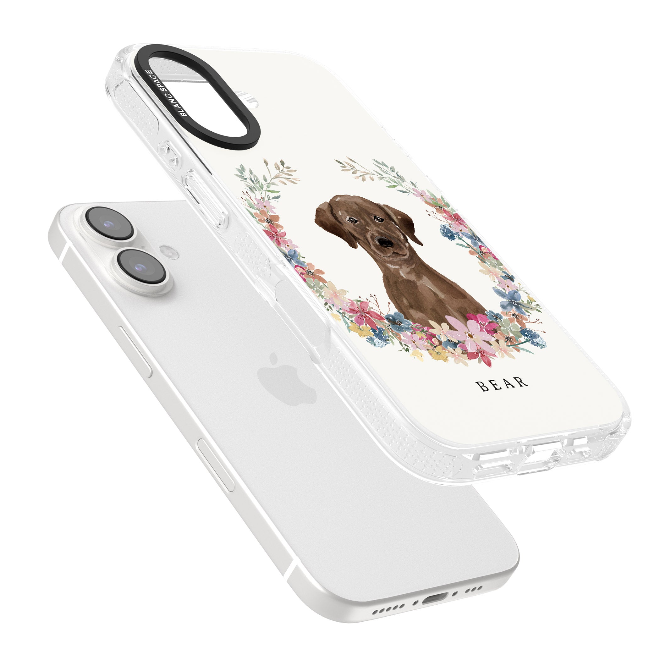 Personalised Chocolate Lab - Watercolour Dog Portrait iPhone 16 / 16 Plus Clear Case Impact Air - Blanc Space