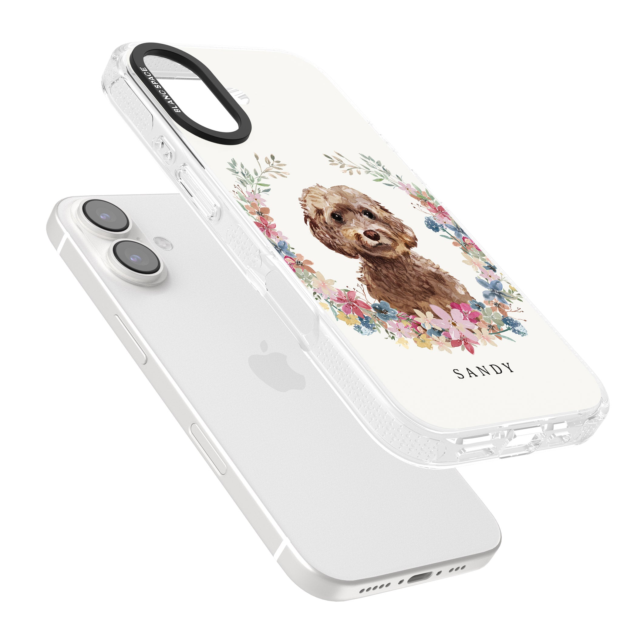 Personalised Brown Cockapoo - Watercolour Dog Portrait iPhone 16 / 16 Plus Clear Case Impact Air - Blanc Space