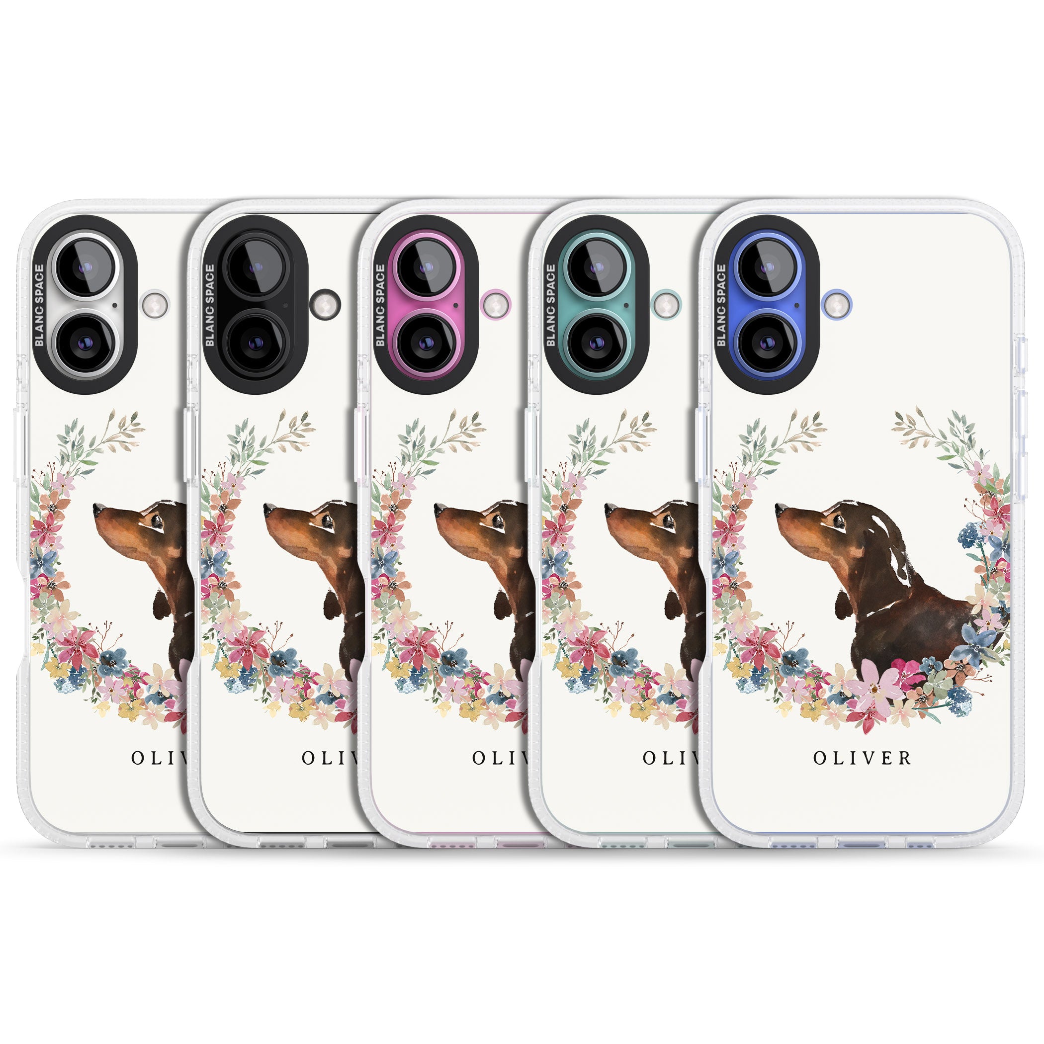 Personalised Black & Tan Dachshund - Watercolour Dog Portrait iPhone 16 / 16 Plus Clear Case Impact Air - Blanc Space