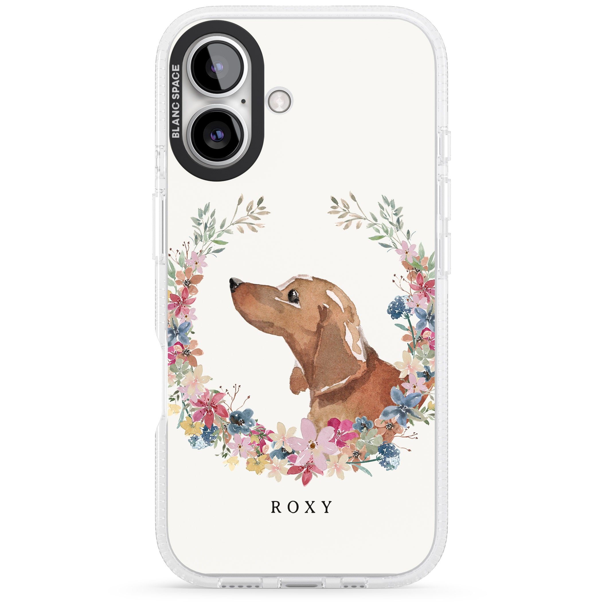 Personalised Tan Dachshund - Watercolour Dog Portrait iPhone 16 / 16 Plus Clear Case Impact Air - Blanc Space