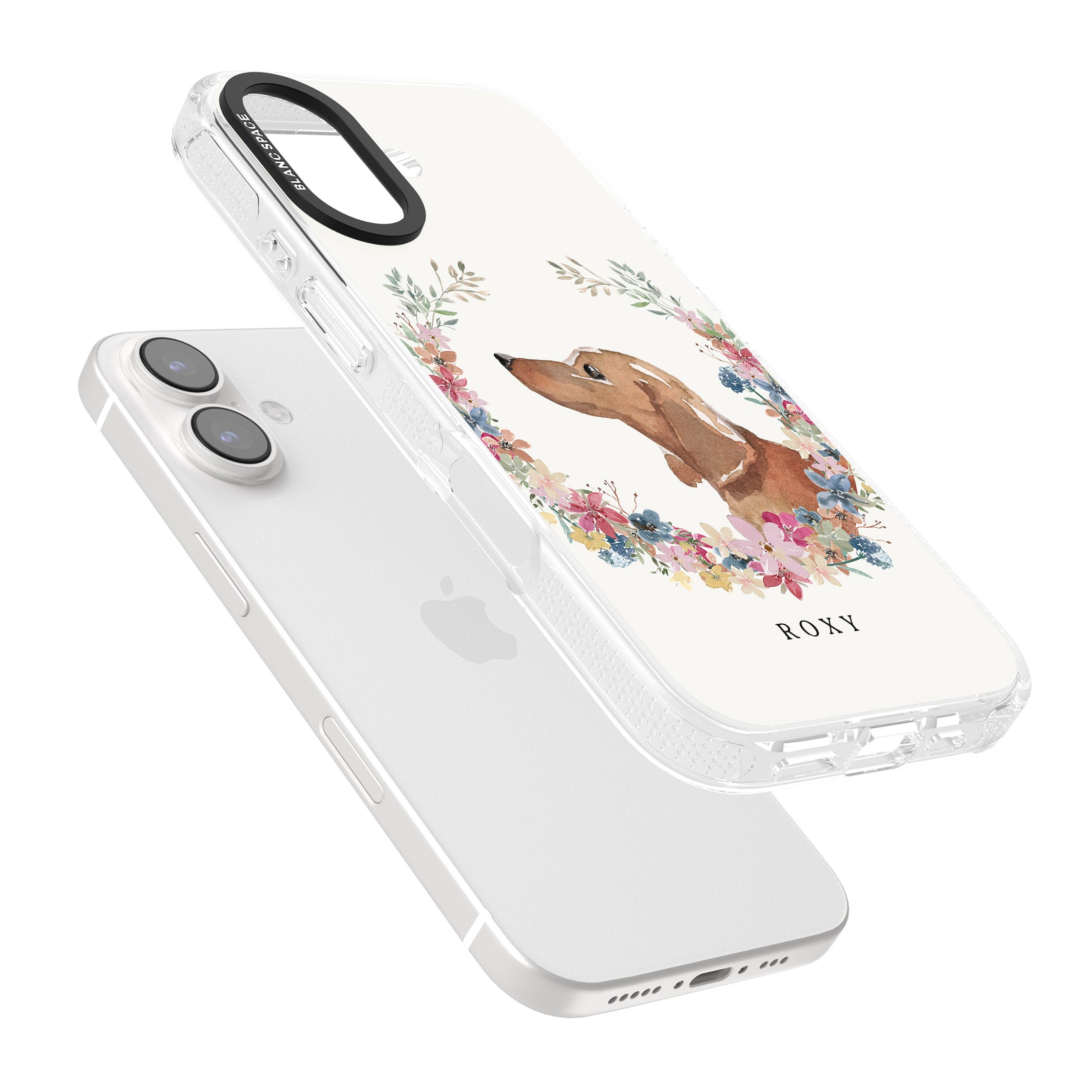 Personalised Tan Dachshund - Watercolour Dog Portrait iPhone 16 / 16 Plus Clear Case Impact Air - Blanc Space