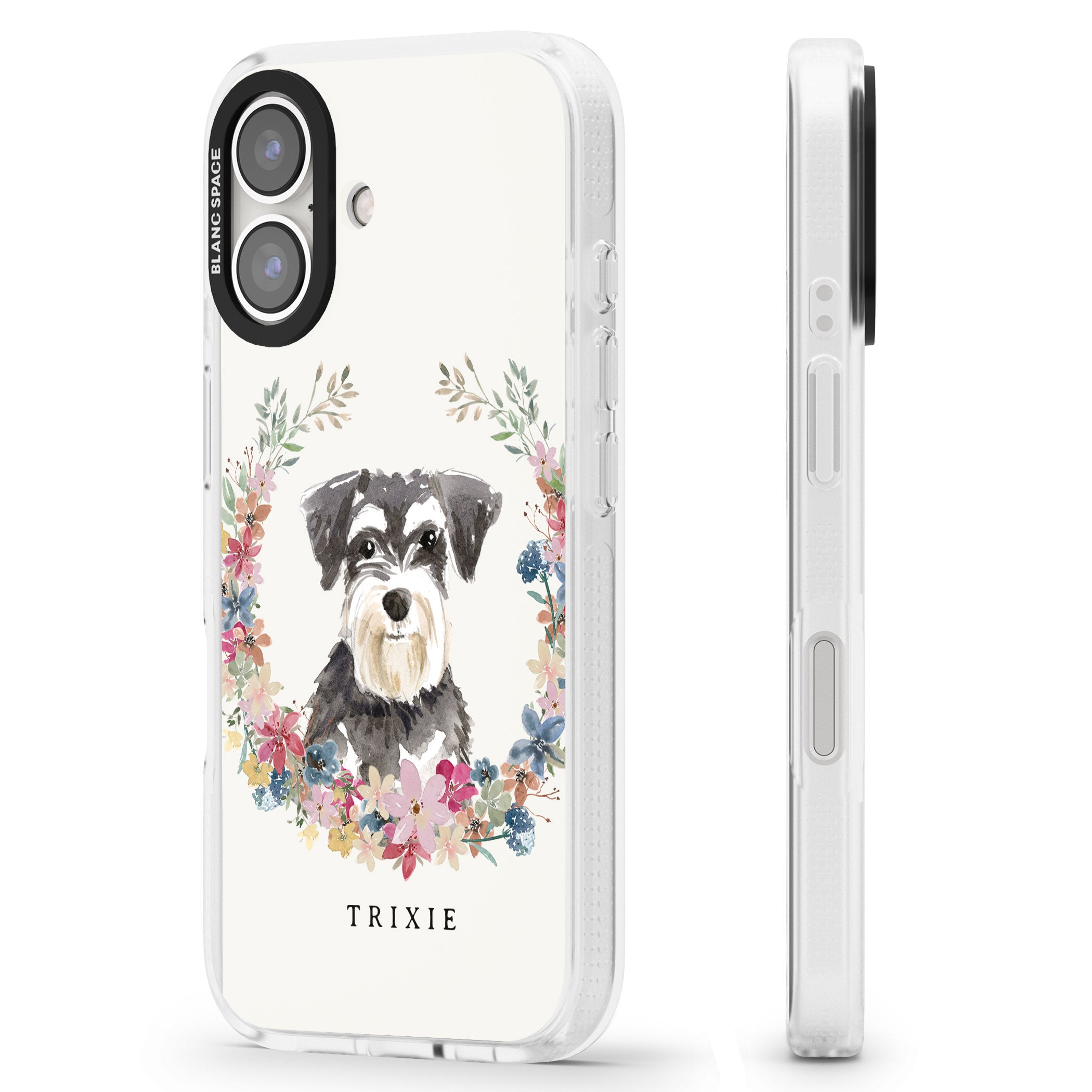 Personalised Miniature Schnauzer - Watercolour Dog Portrait iPhone 16 / 16 Plus Clear Case Impact Air - Blanc Space