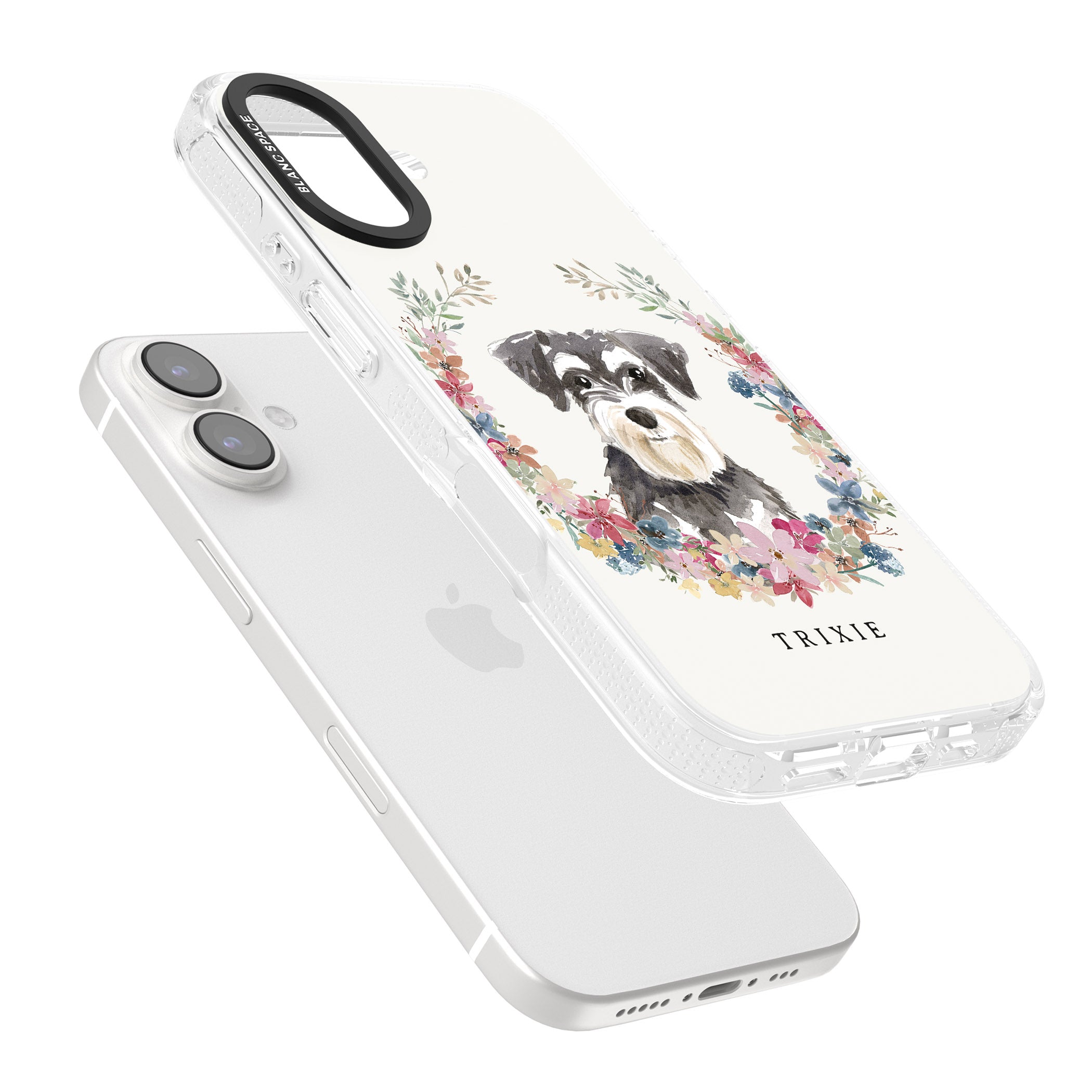 Personalised Miniature Schnauzer - Watercolour Dog Portrait iPhone 16 / 16 Plus Clear Case Impact Air - Blanc Space