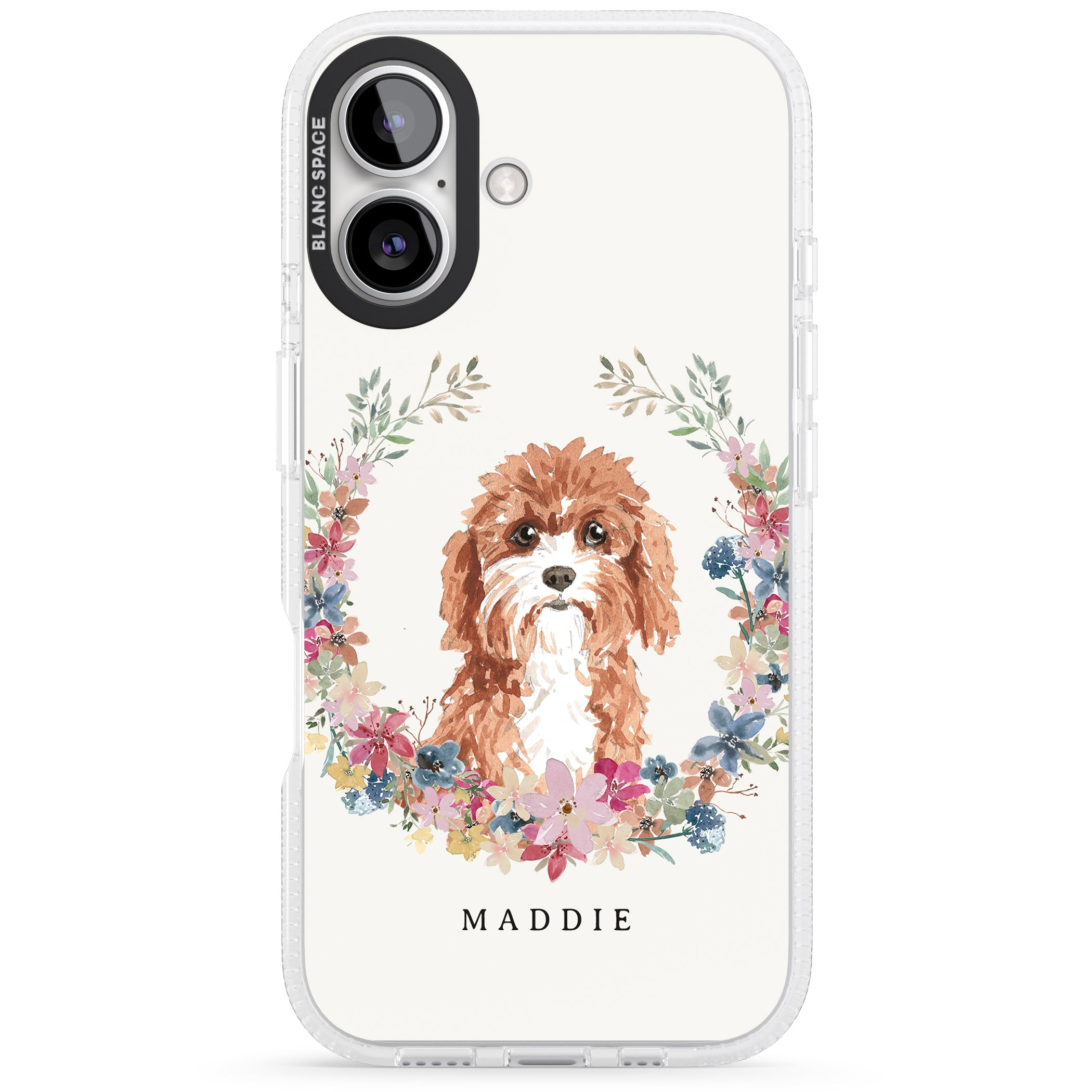 Personalised Cavapoo - Watercolour Dog Portrait iPhone 16 / 16 Plus Clear Case Impact Air - Blanc Space