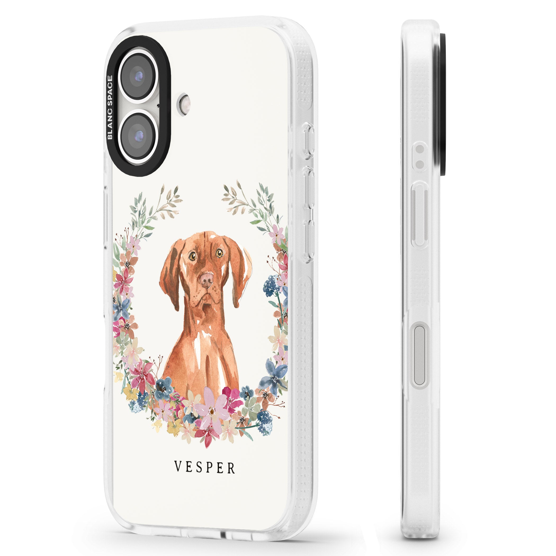 Personalised Hungarian Vizsla - Watercolour Dog Portrait iPhone 16 / 16 Plus Clear Case Impact Air - Blanc Space