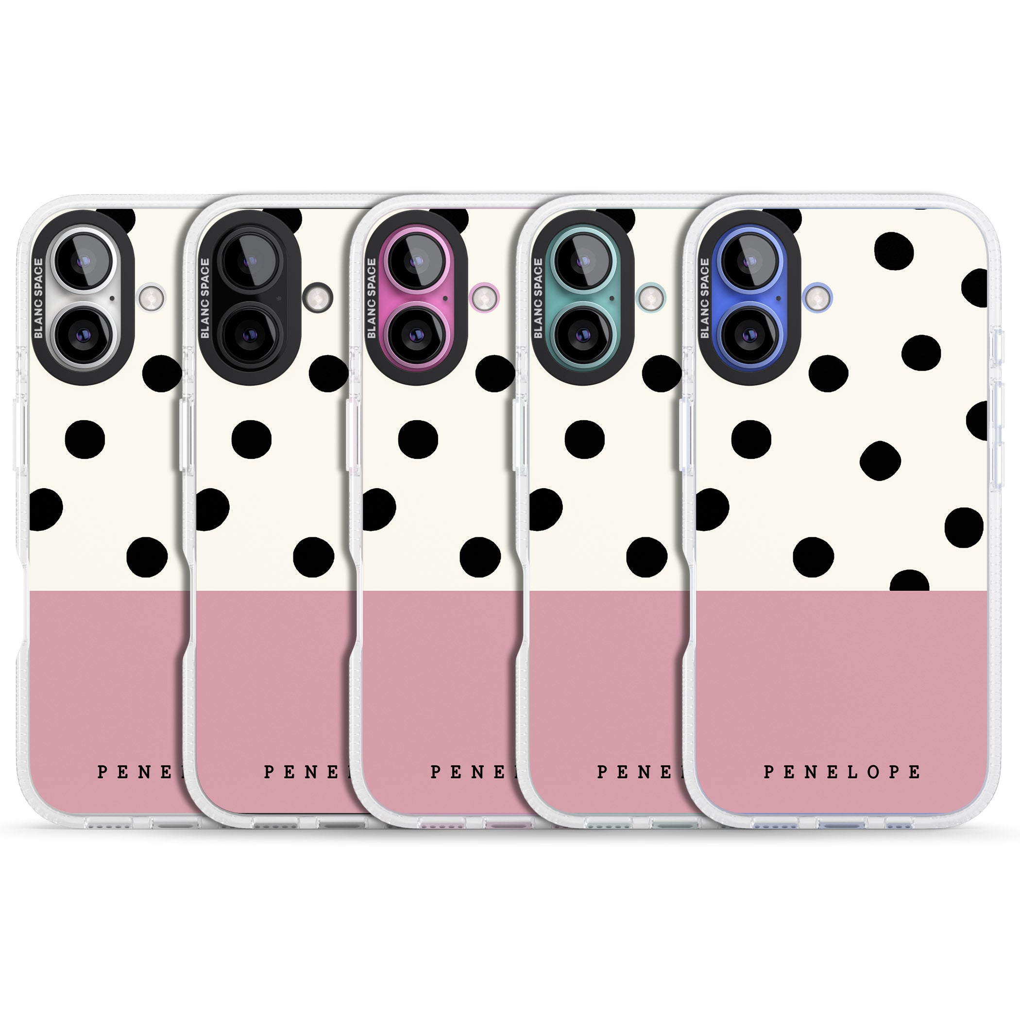 Personalised Pink Border Polka Dot iPhone 16 / 16 Plus Clear Case Impact Air - Blanc Space